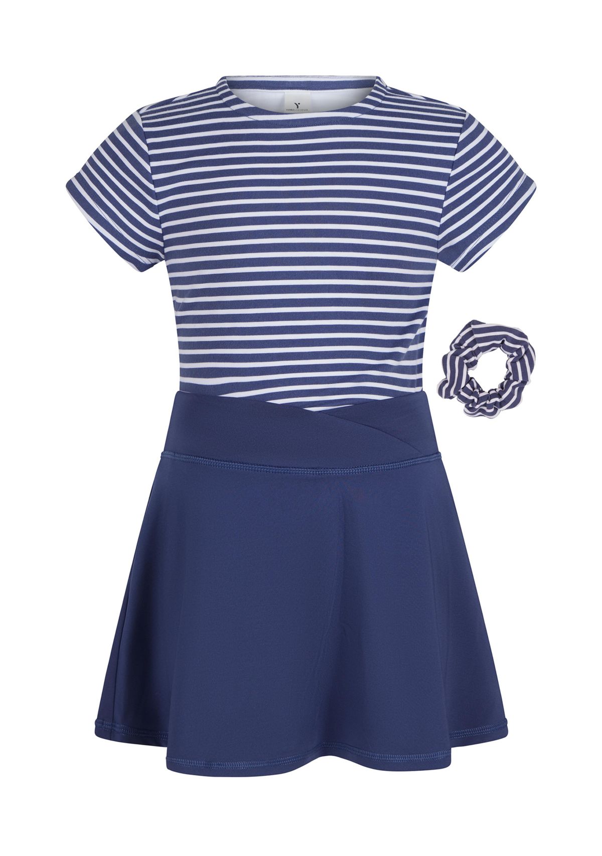 Girls 4-6x Jersey Stripe T-Shirt to Crossover Skirt Dress with Scrunchie