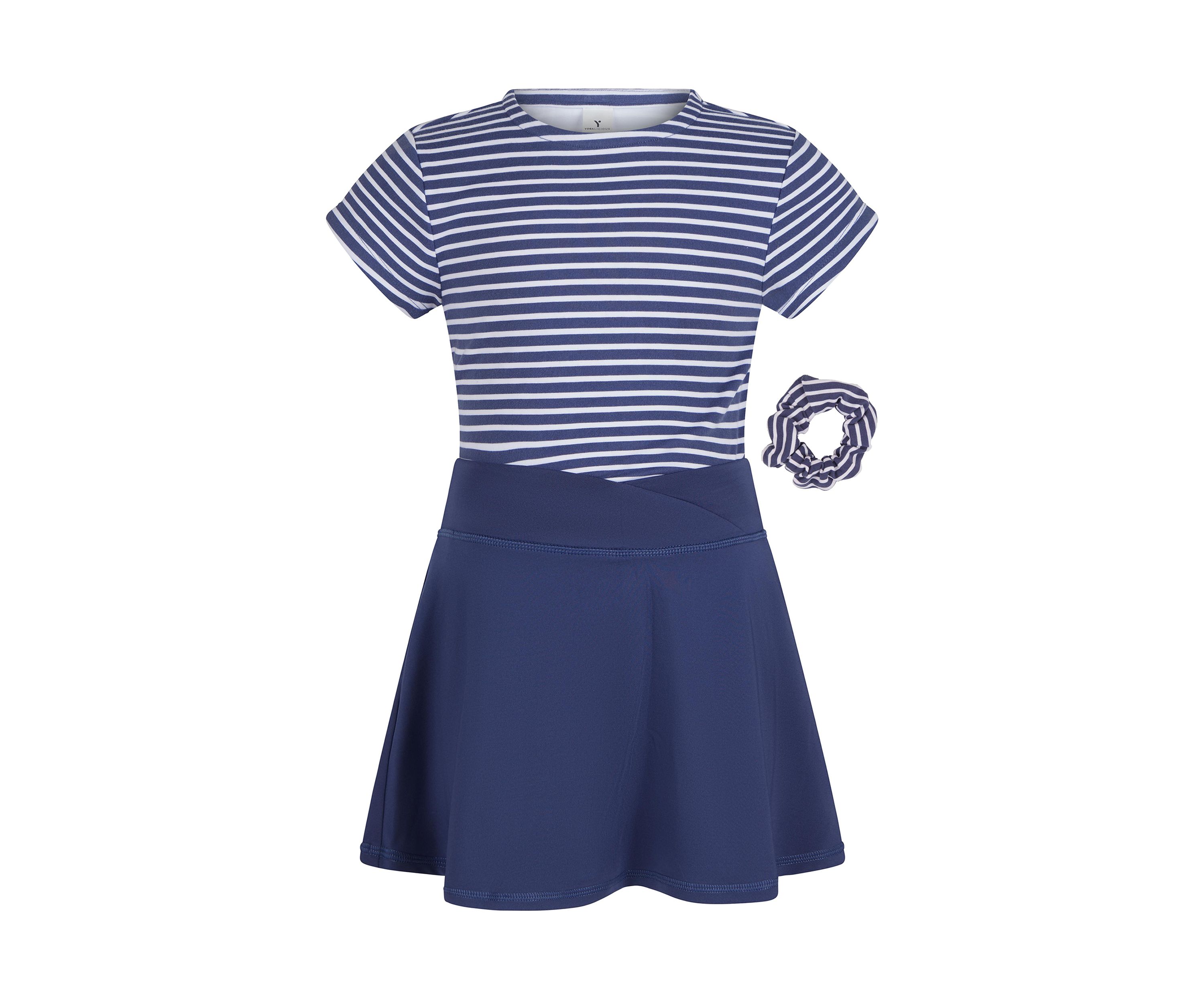 Girls 4-6x Jersey Stripe T-Shirt to Crossover Skirt Dress with Scrunchie