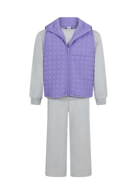 Yogalicious Girls 4-6x 3-Piece Quilted Vest Set, Grey, M 5-6