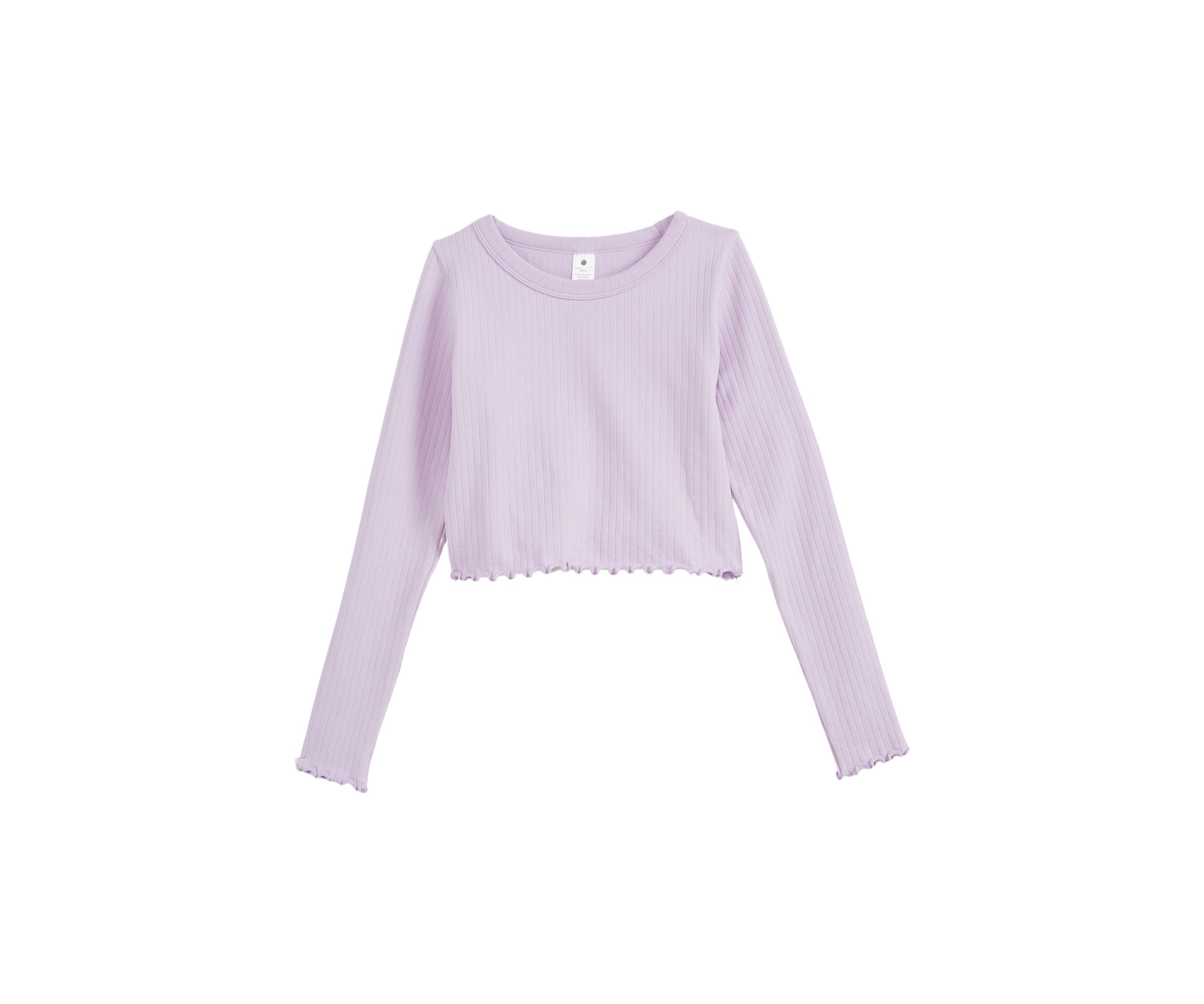 Girls 7-16 Ribbed Lettuce Long Sleeve Shirt 