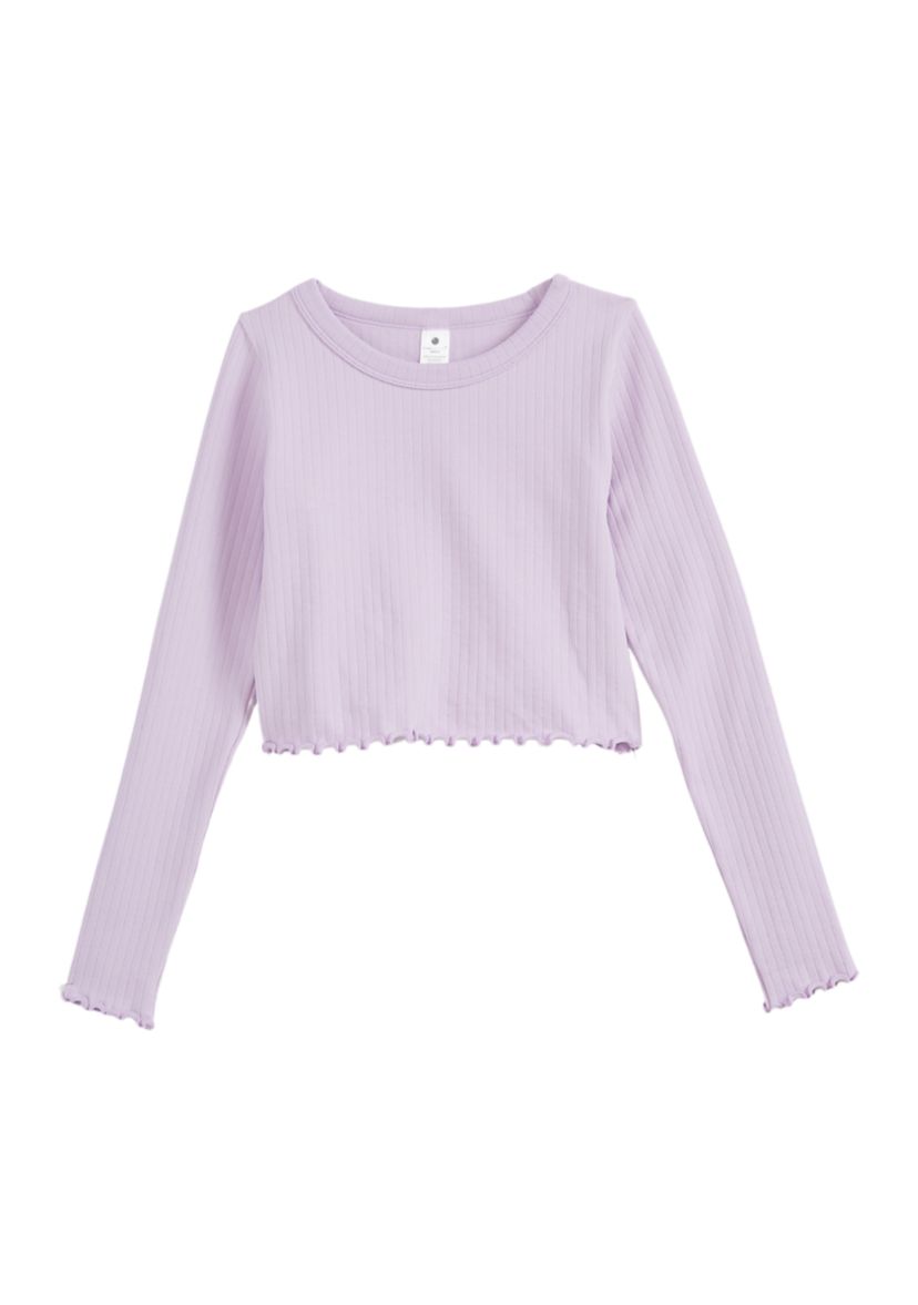 Girls 7-16 Ribbed Lettuce Long Sleeve Shirt 