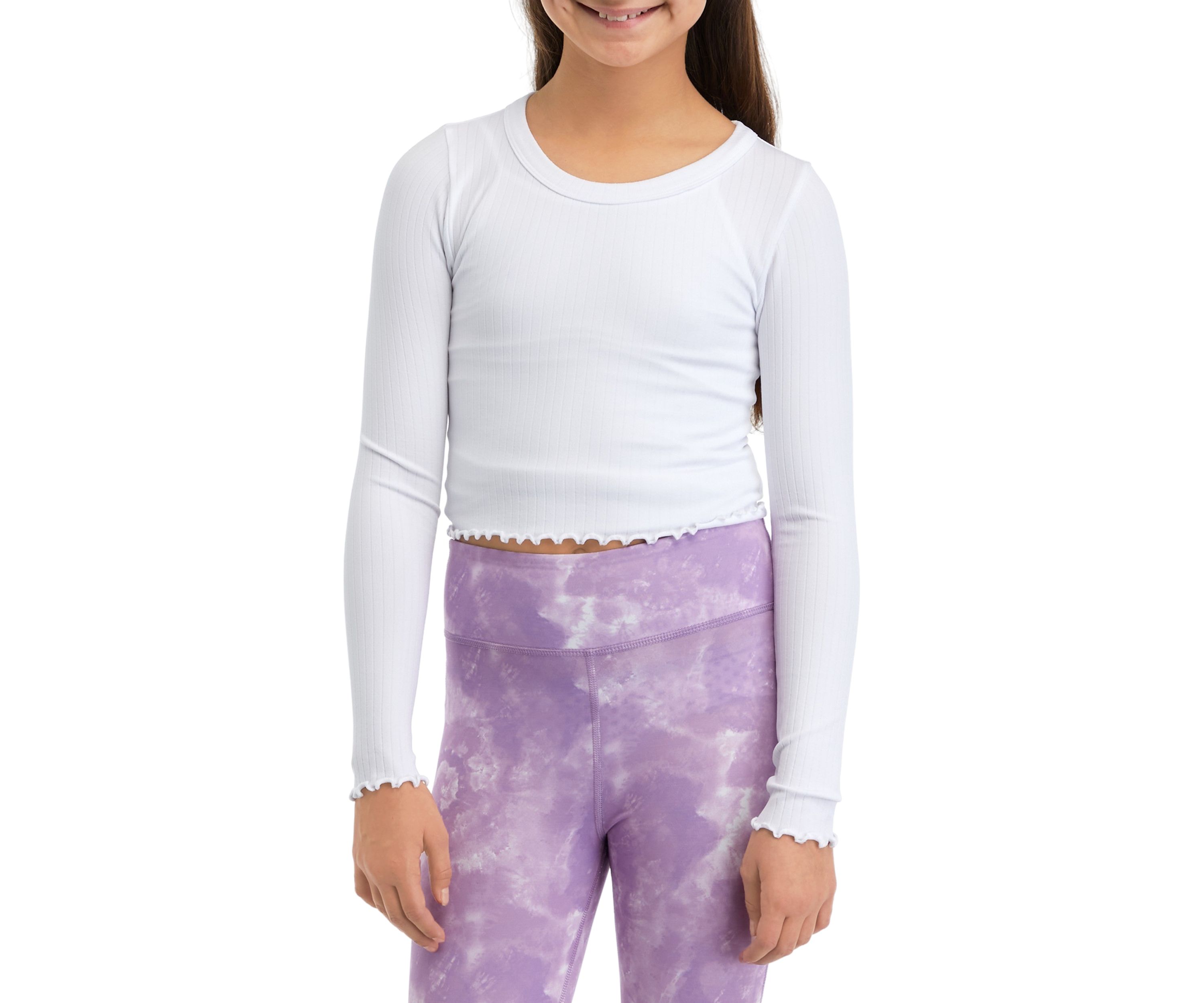 Girls 7-16 Ribbed Lettuce Long Sleeve Shirt 
