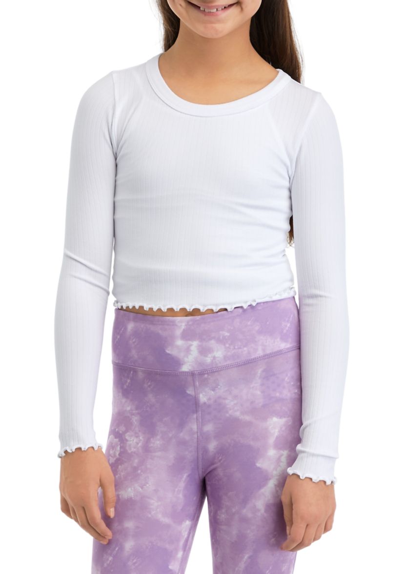 Girls 7-16 Ribbed Lettuce Long Sleeve Shirt 