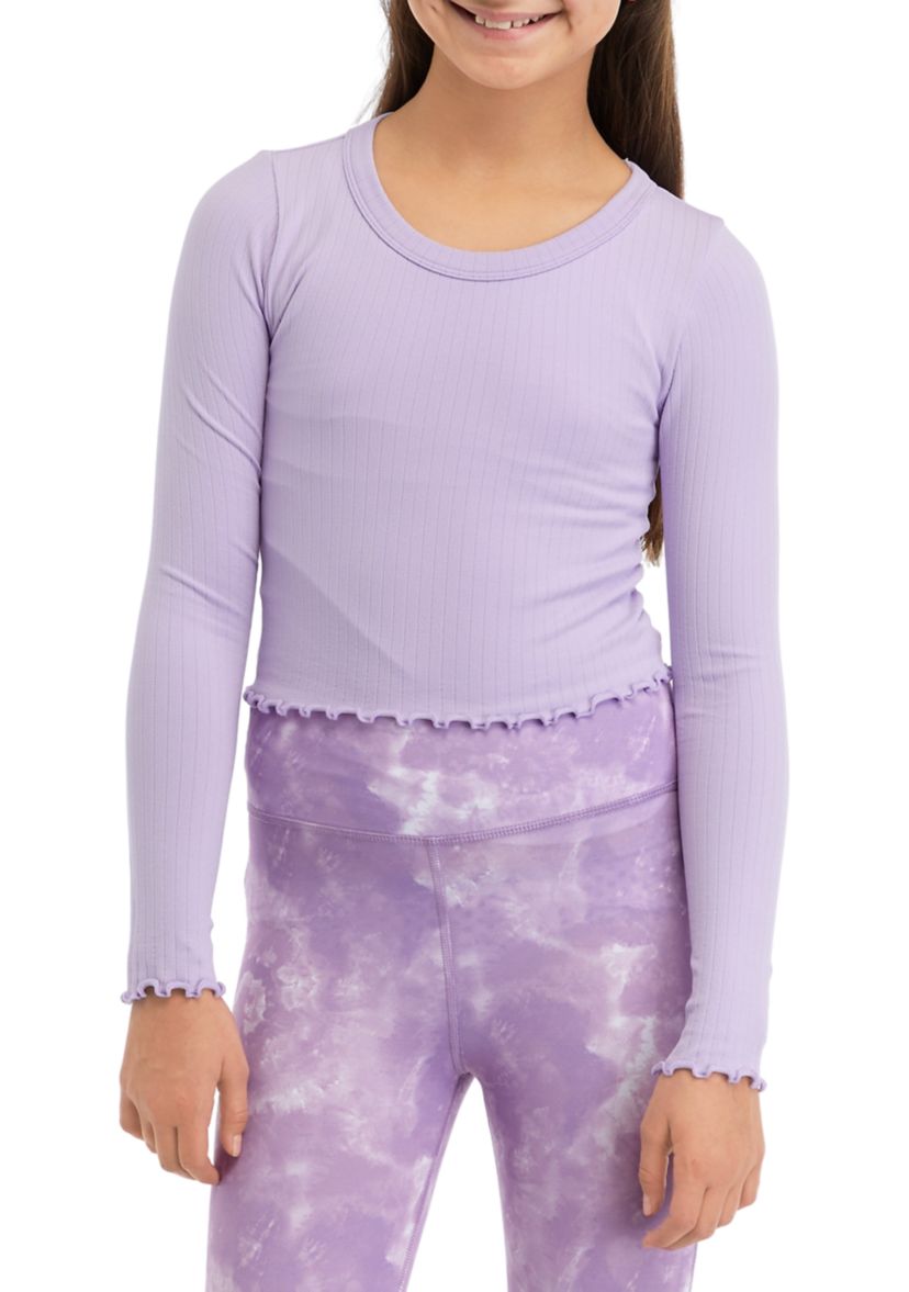 Girls 7-16 Ribbed Lettuce Long Sleeve Shirt 
