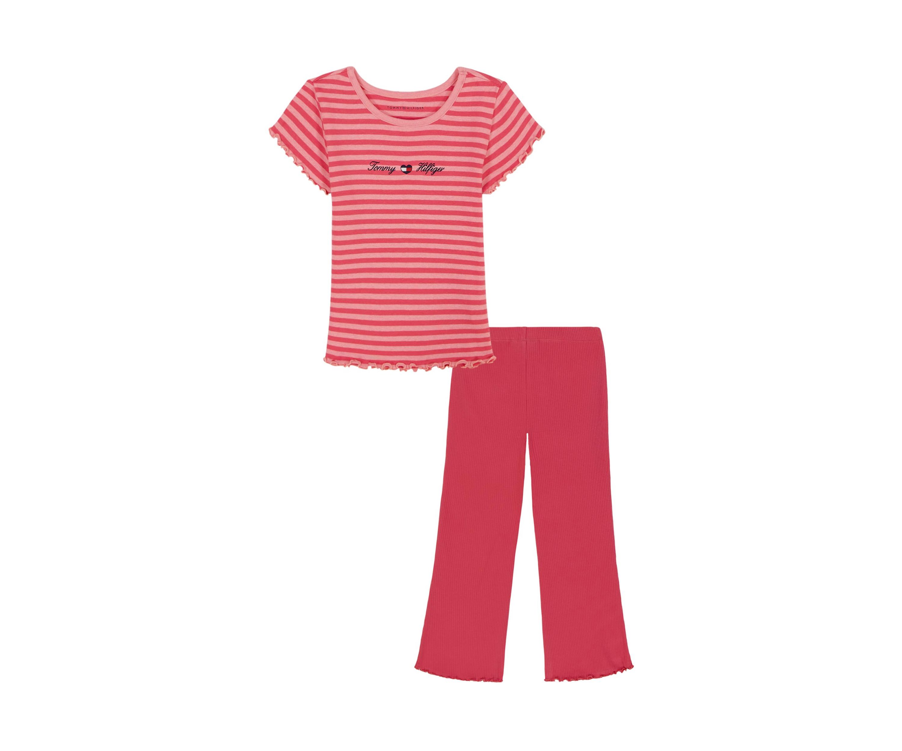 Girls 4-6x Berry Striped Top and Ribbed Flare Pants Set