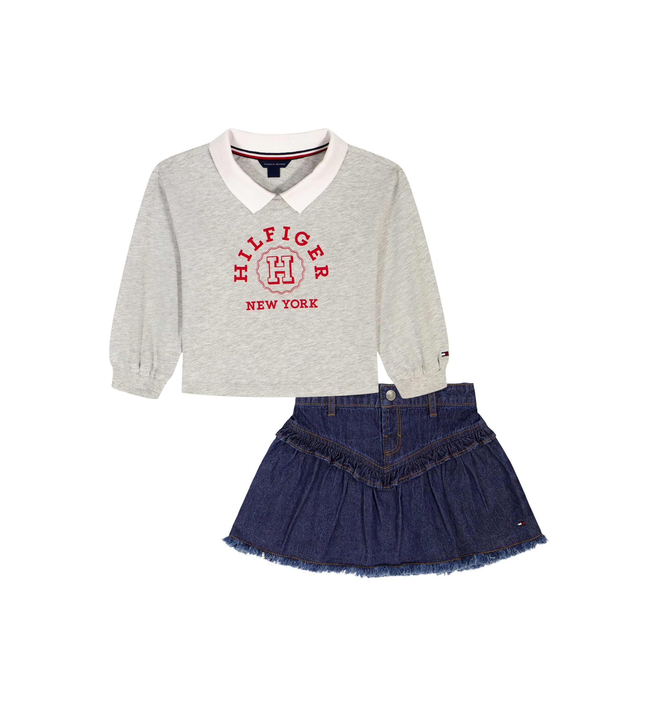 Girls 4-6x Jersey Top and Denim Ruffle Skirt Set 