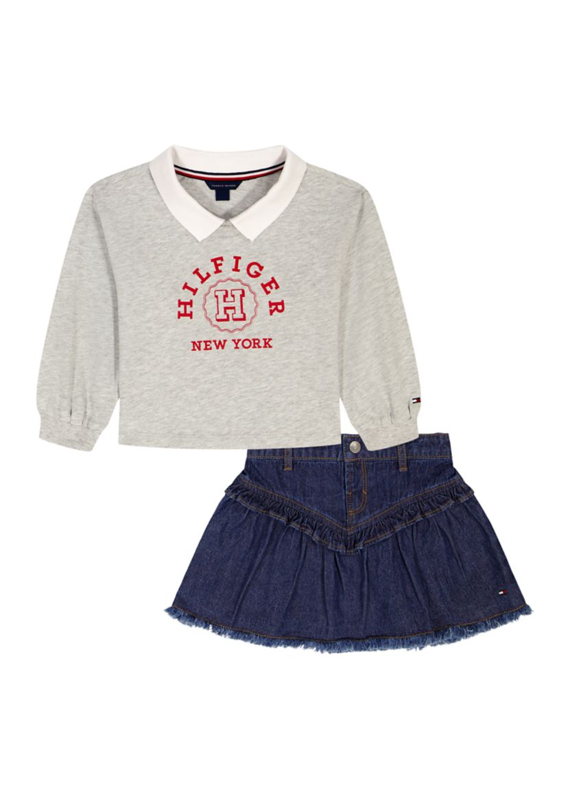 Girls 4-6x Jersey Top and Denim Ruffle Skirt Set 