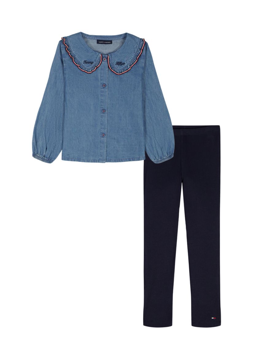 Girls 4-6x Denim Top and Leggings Set