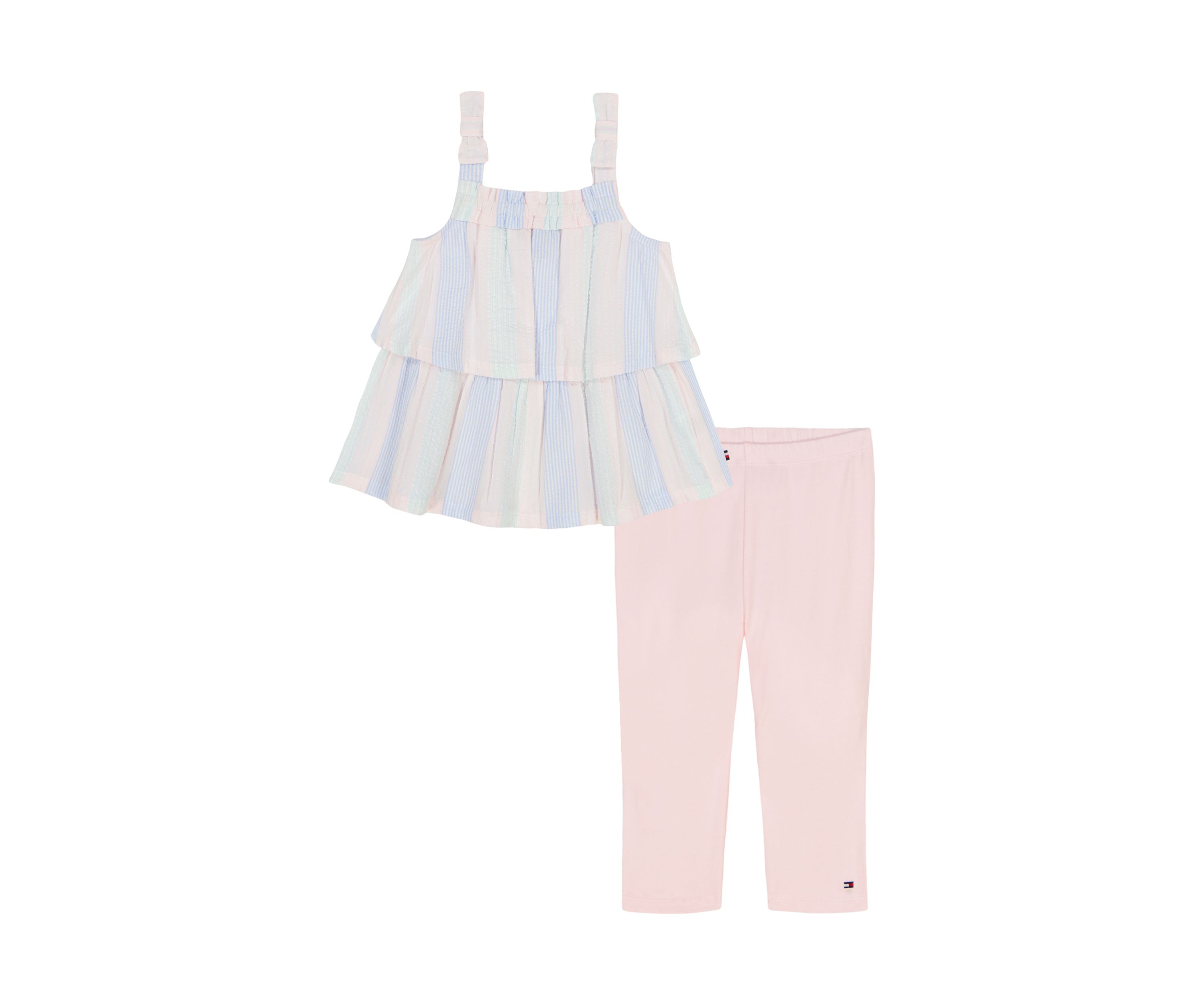 Girls 4-6x Seersucker Tiered Top and Leggings Set