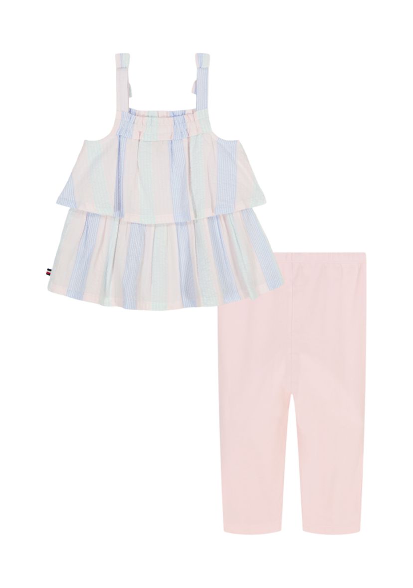 Girls 4-6x Seersucker Tiered Top and Leggings Set