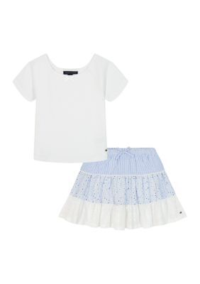 Tommy Hilfiger Girls 4-6x Pointelle Top and Mixed Skort Set