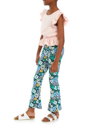 Girls 7-16 Knit Top and Printed Flare Pants Set