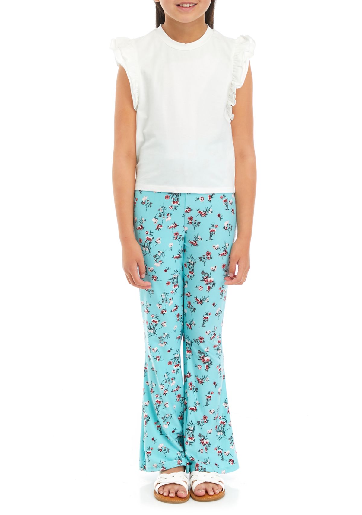 Girls 7-16 Knit Top and Printed Flare Pants Set