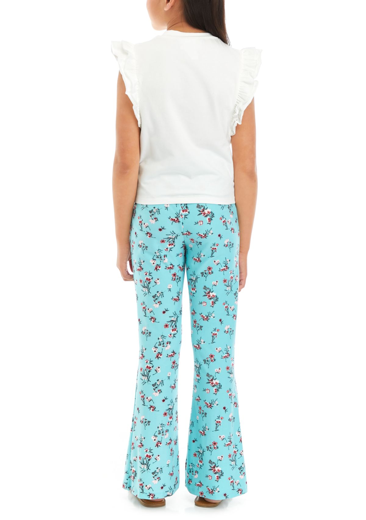 Girls 7-16 Knit Top and Printed Flare Pants Set