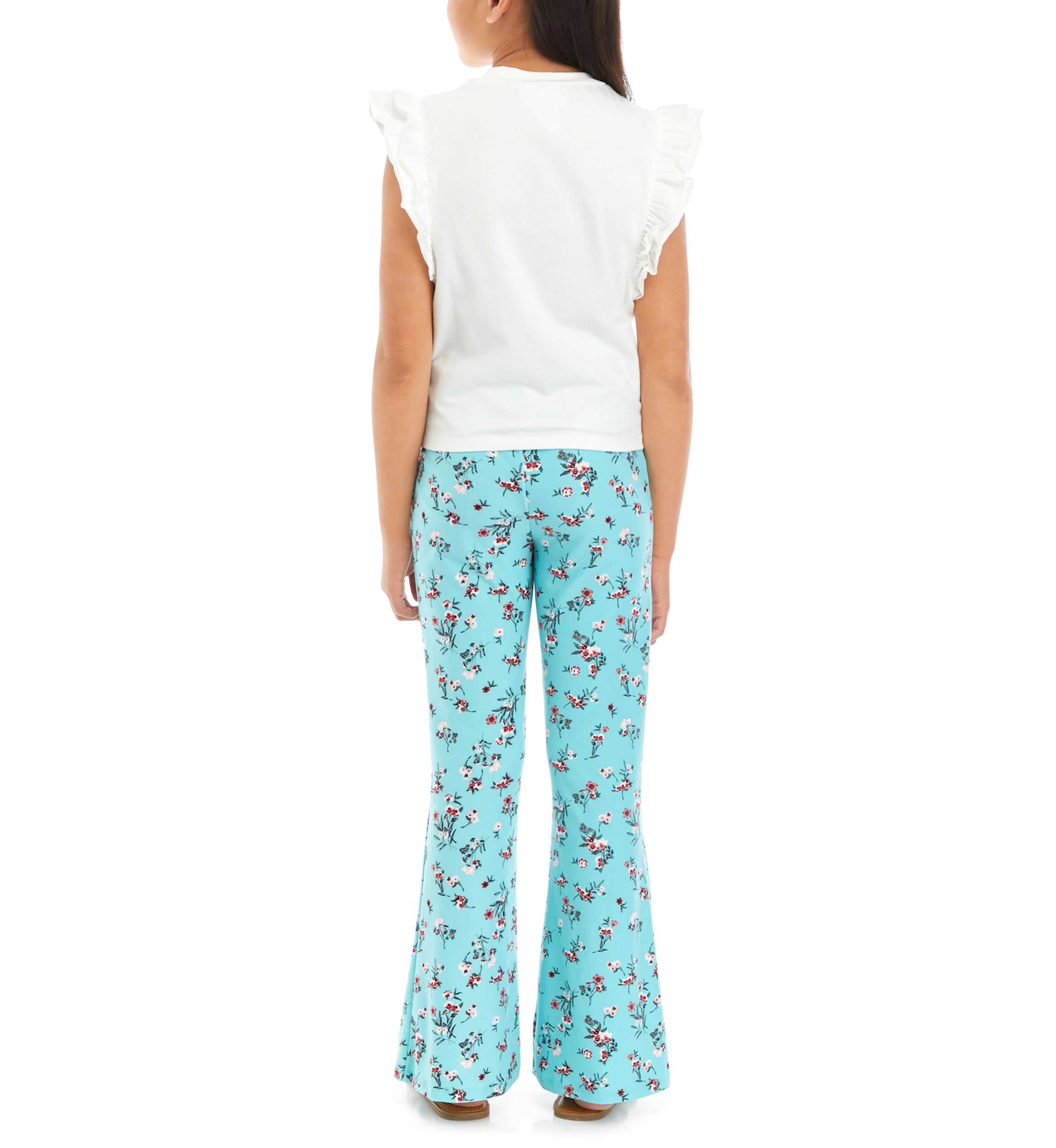 Girls 7-16 Knit Top and Printed Flare Pants Set