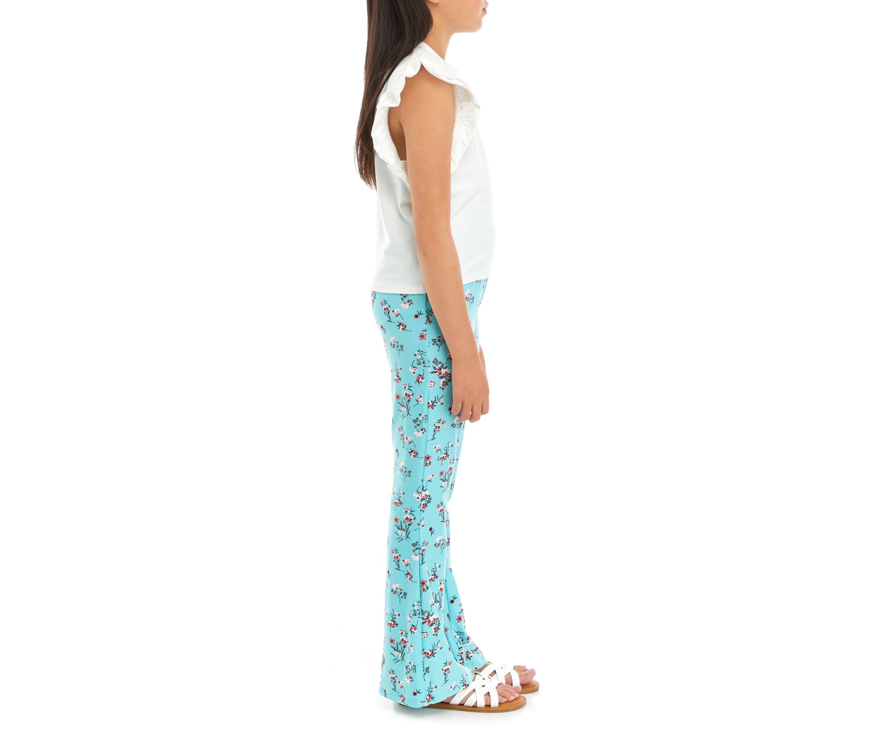 Girls 7-16 Knit Top and Printed Flare Pants Set
