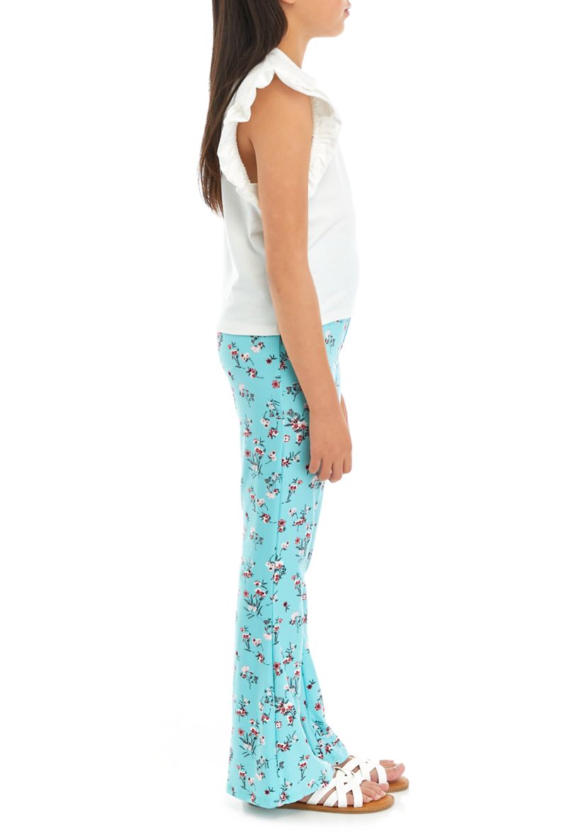 Girls 7-16 Knit Top and Printed Flare Pants Set