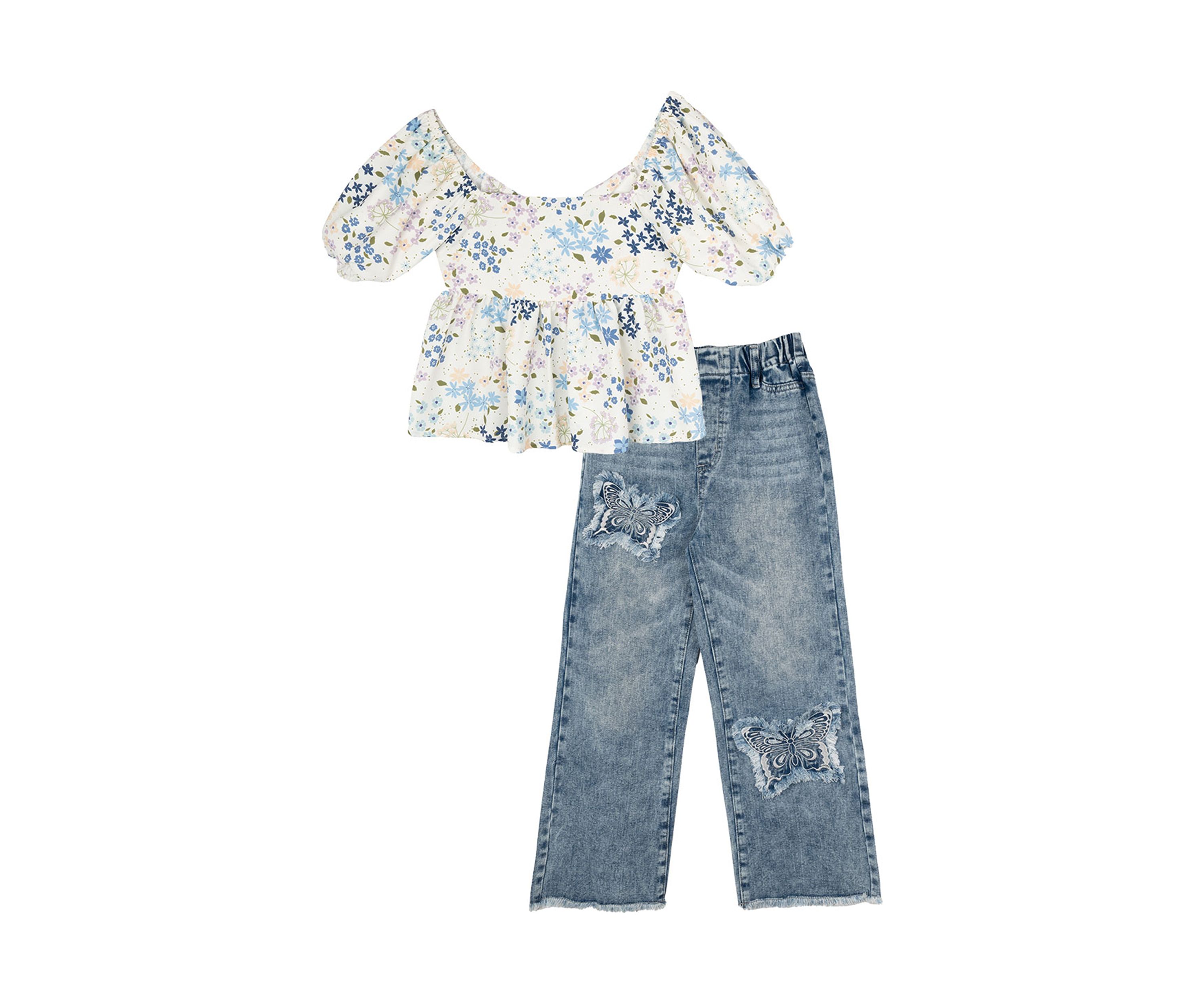 Girls 7-16 Floral Printed Top and Pants Set