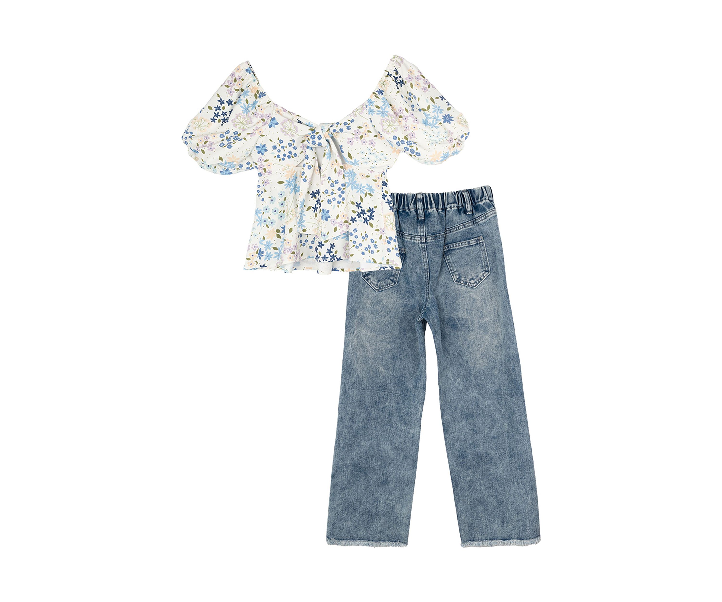 Girls 7-16 Floral Printed Top and Pants Set