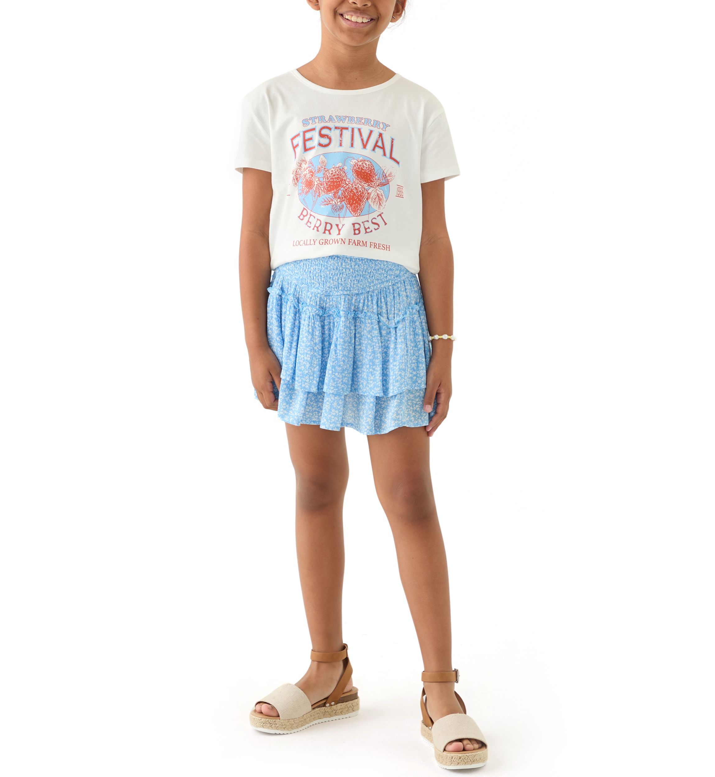 Girls 7-16 Strawberry Graphic T-Shirt and Floral Skort Set