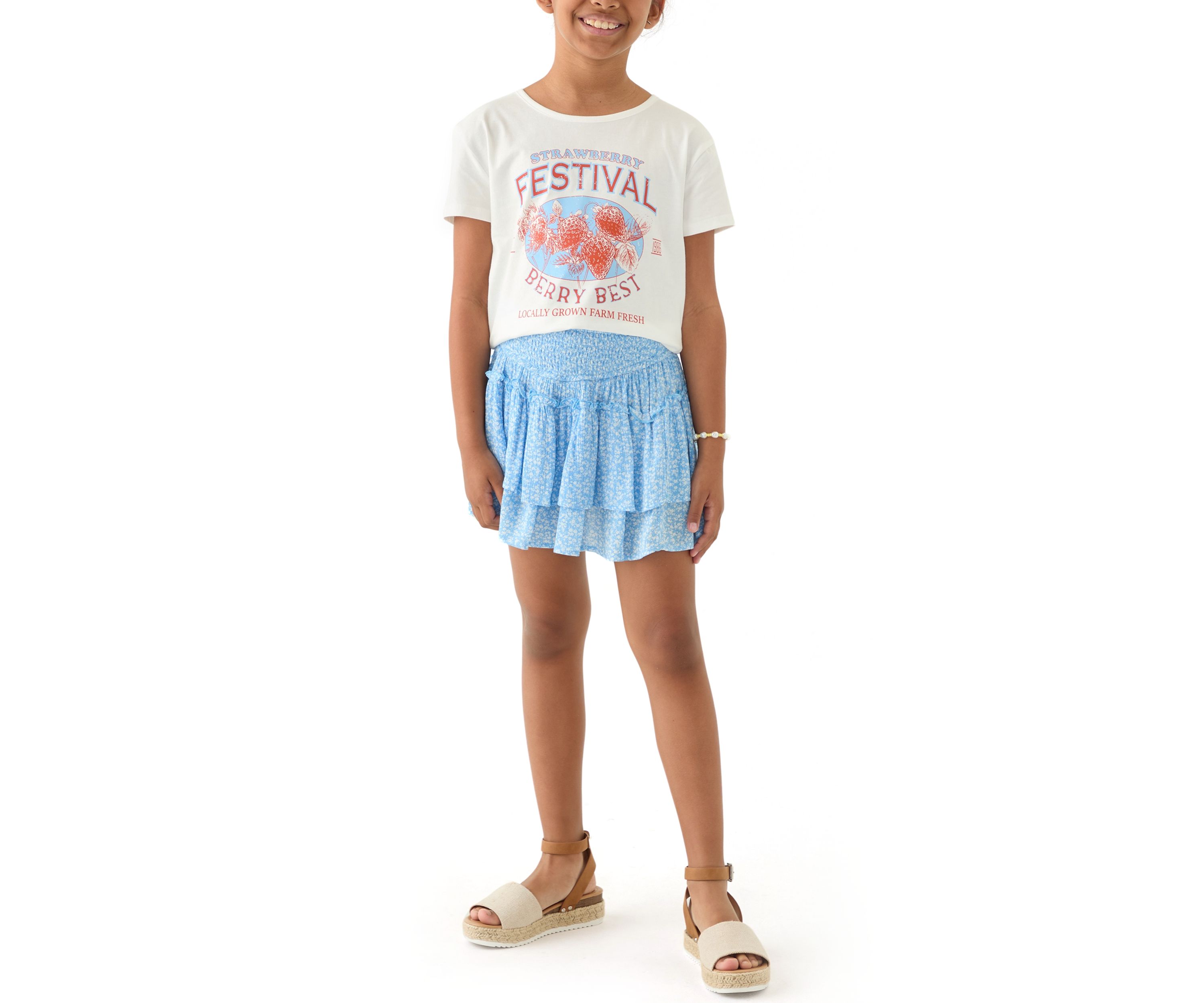 Girls 7-16 Strawberry Graphic T-Shirt and Floral Skort Set