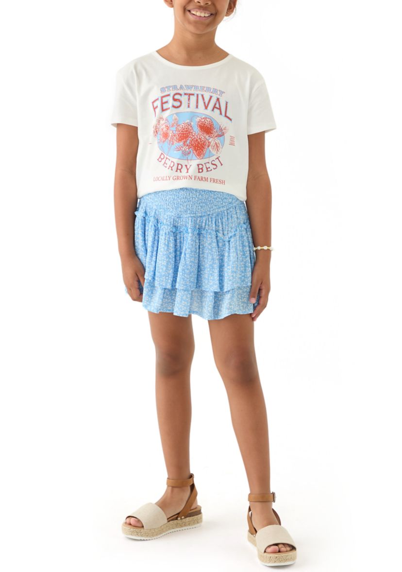 Girls 7-16 Strawberry Graphic T-Shirt and Floral Skort Set