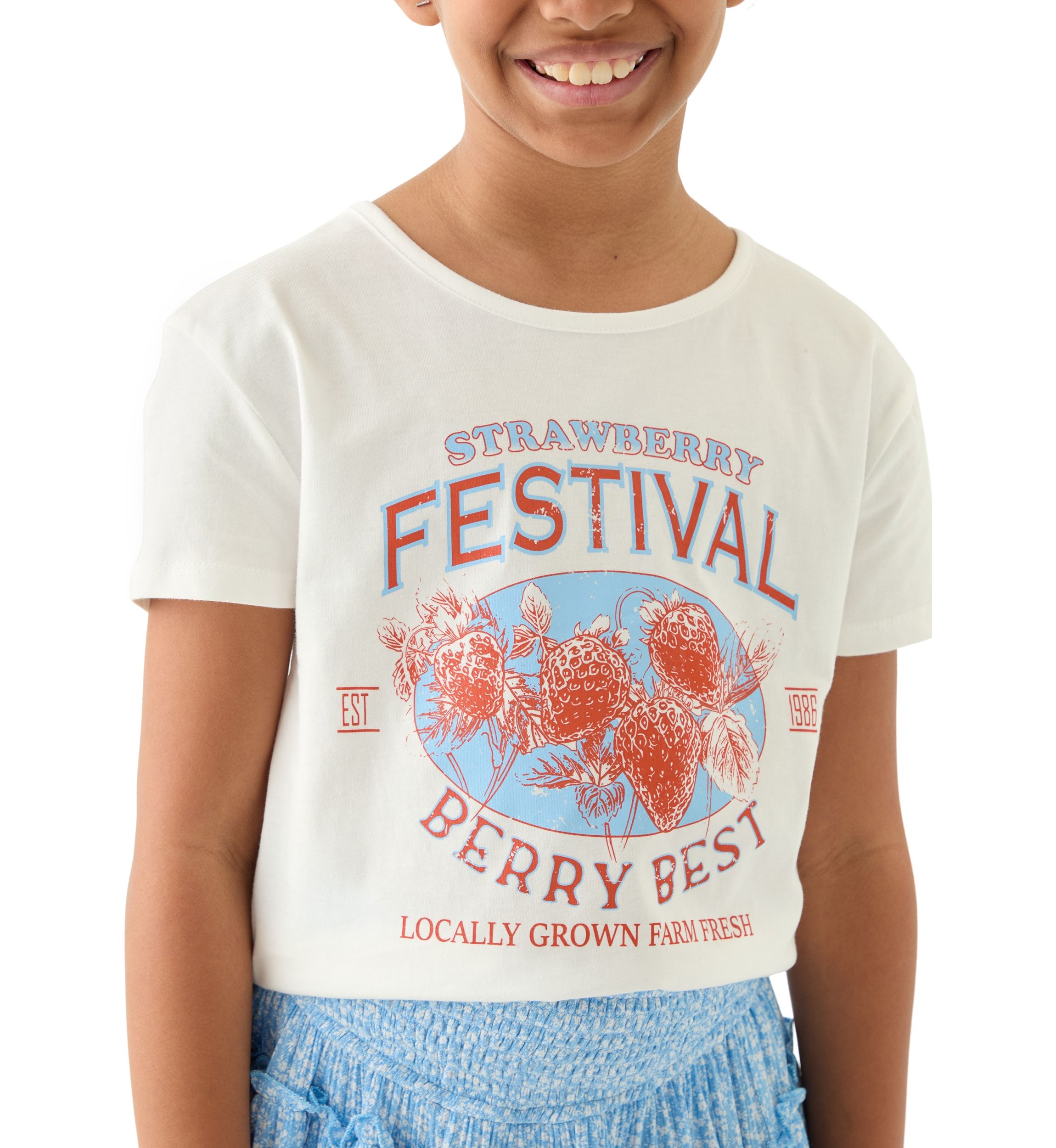 Girls 7-16 Strawberry Graphic T-Shirt and Floral Skort Set