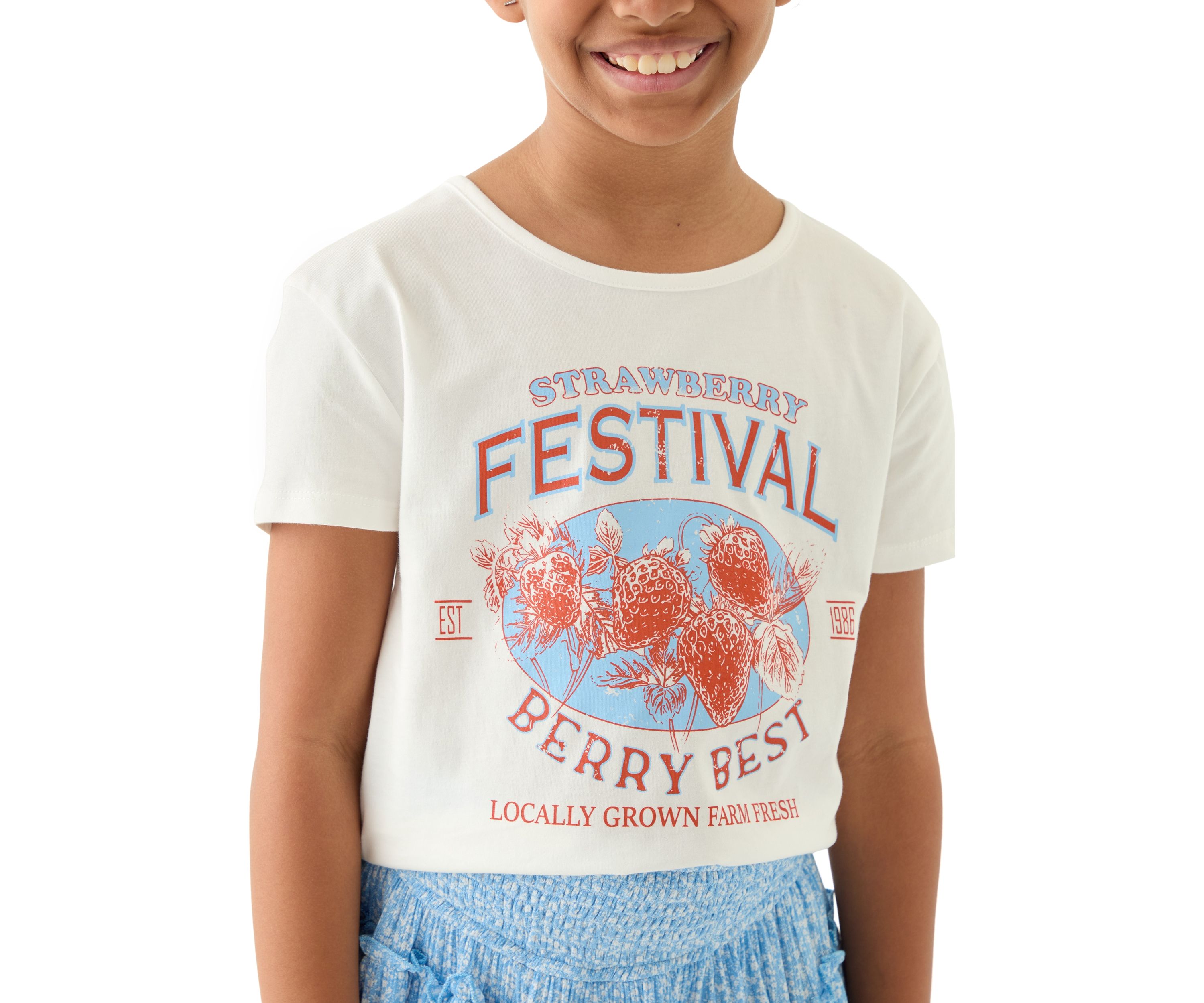 Girls 7-16 Strawberry Graphic T-Shirt and Floral Skort Set