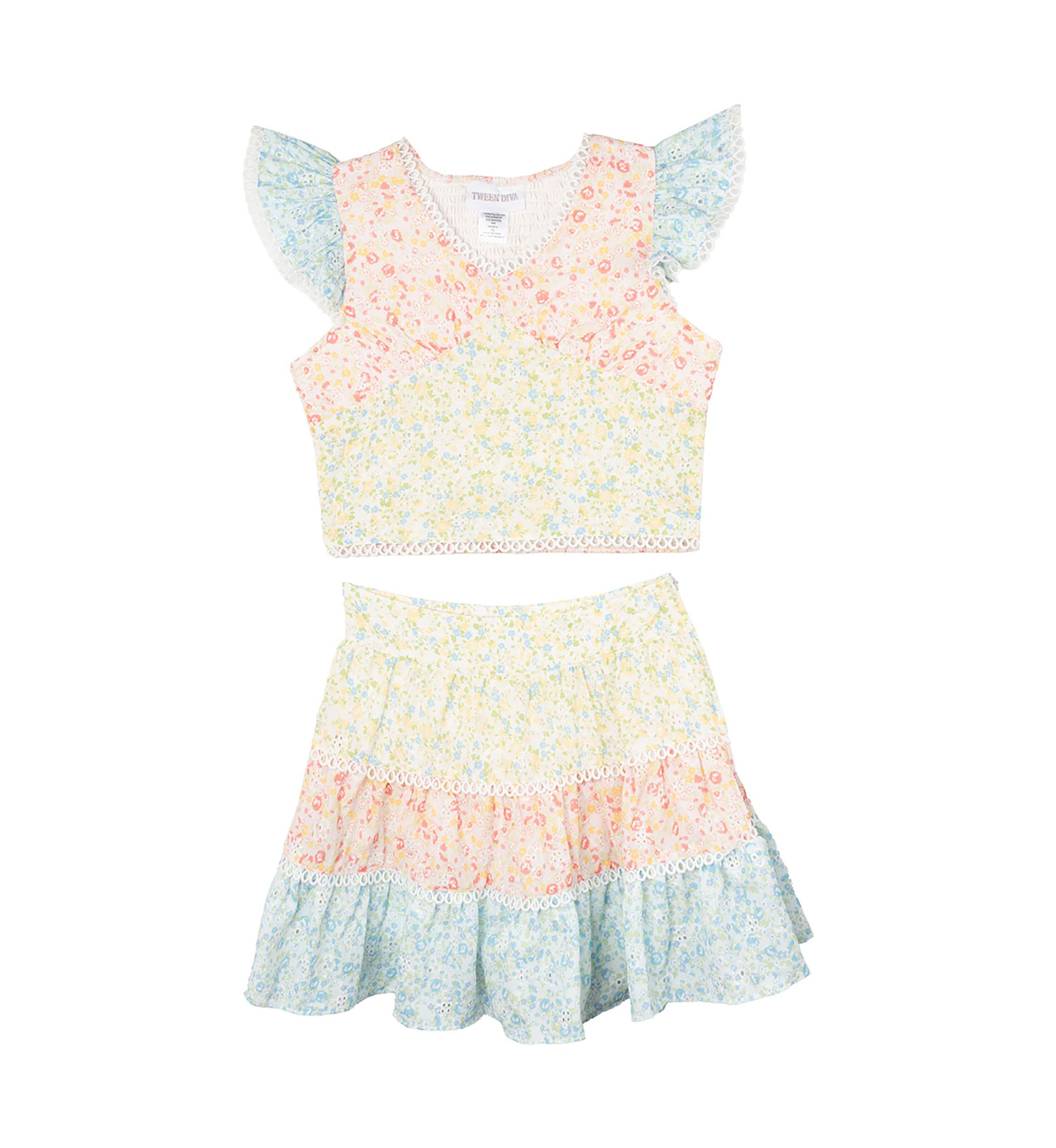 Girls 7-16 Mixed Printed Top and Skort Set