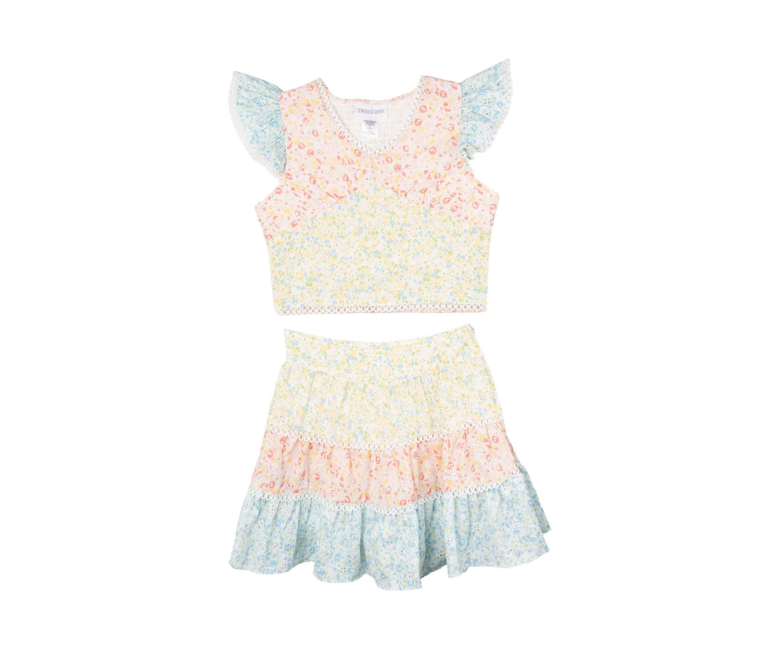 Girls 7-16 Mixed Printed Top and Skort Set