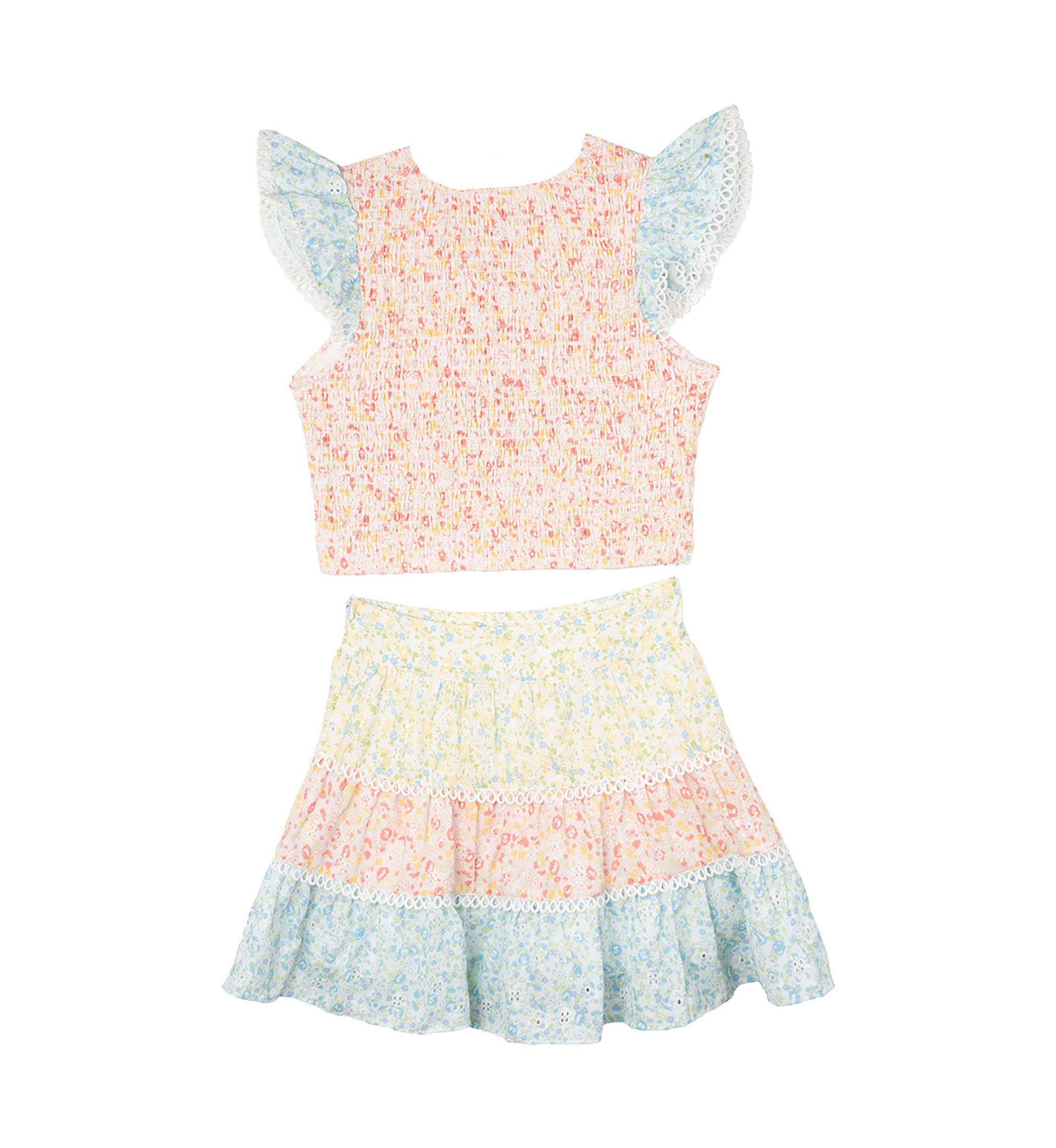 Girls 7-16 Mixed Printed Top and Skort Set