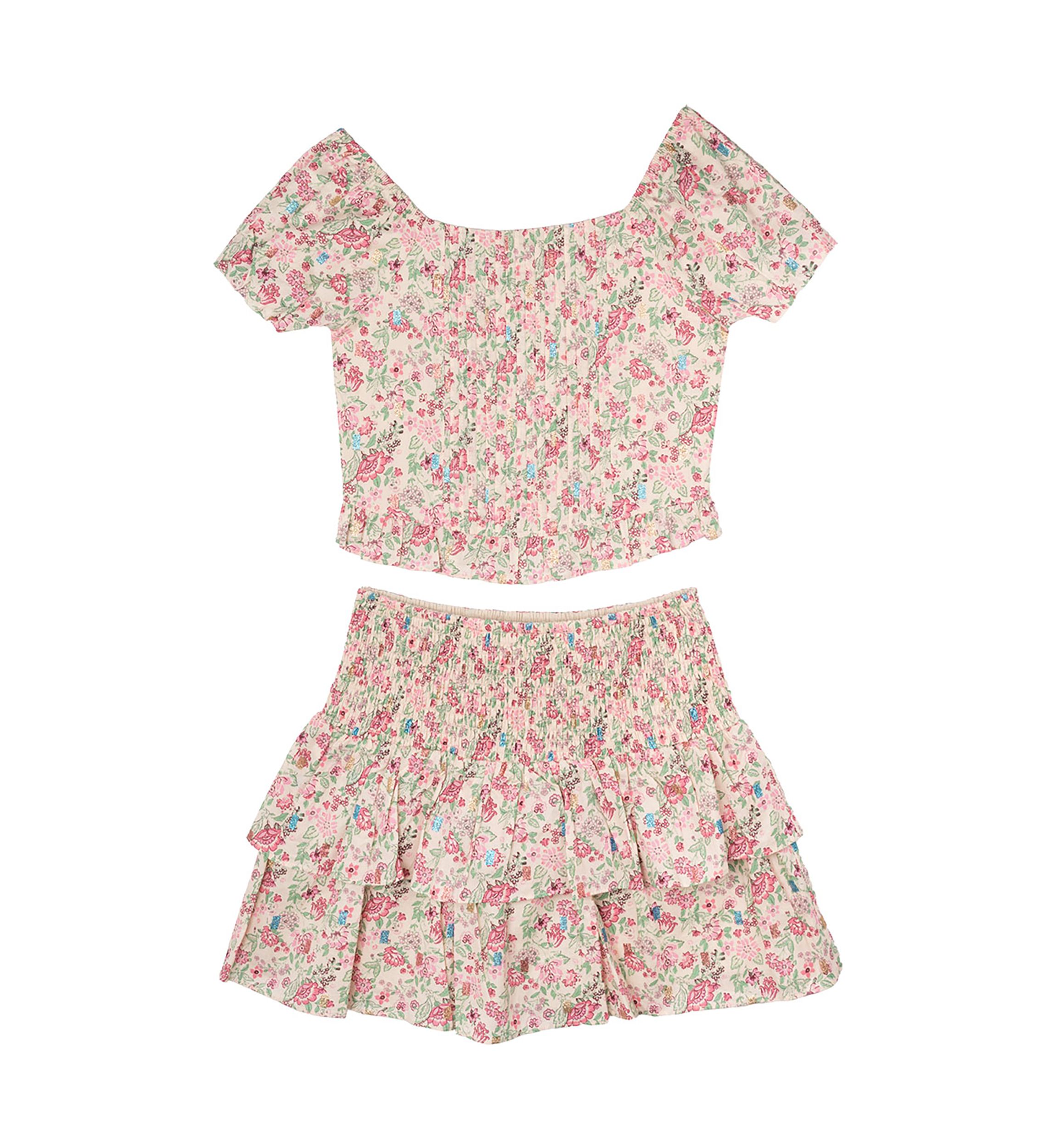Girls 7-16 Floral Smocked Top and Skort Set