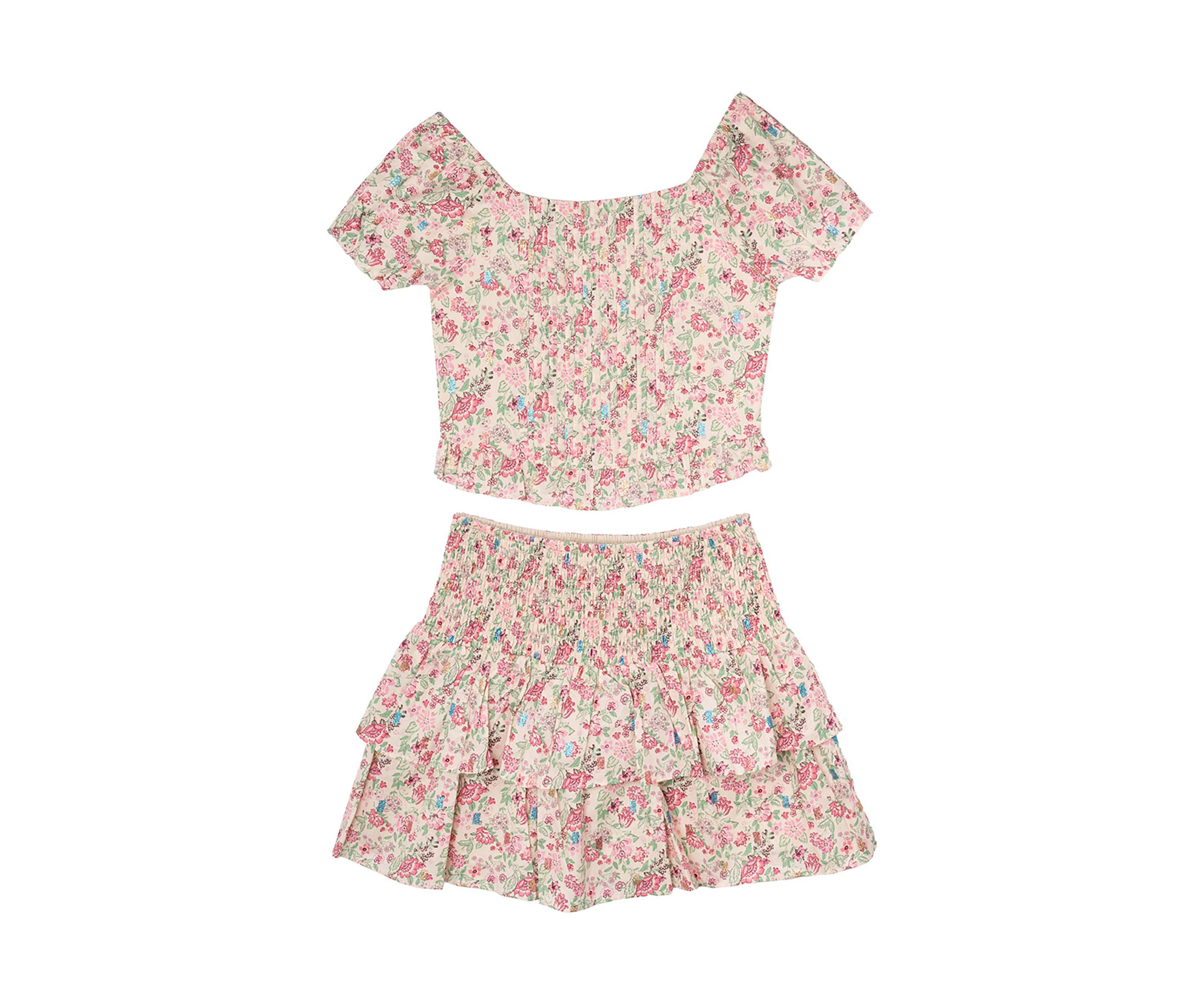 Girls 7-16 Floral Smocked Top and Skort Set