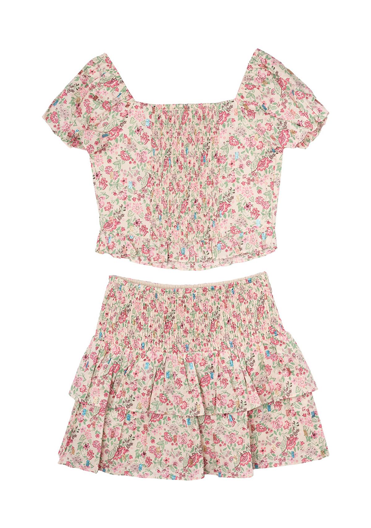 Girls 7-16 Floral Smocked Top and Skort Set