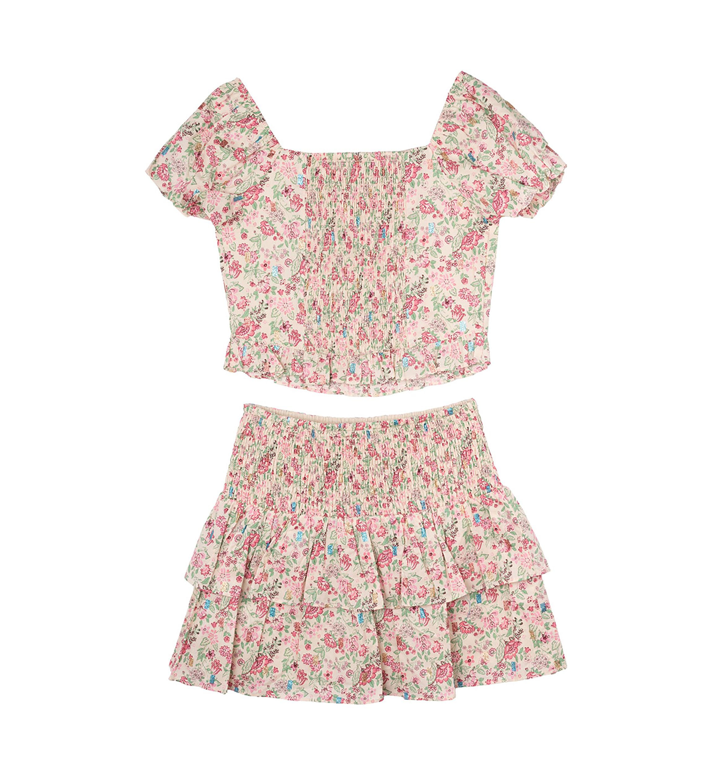 Girls 7-16 Floral Smocked Top and Skort Set