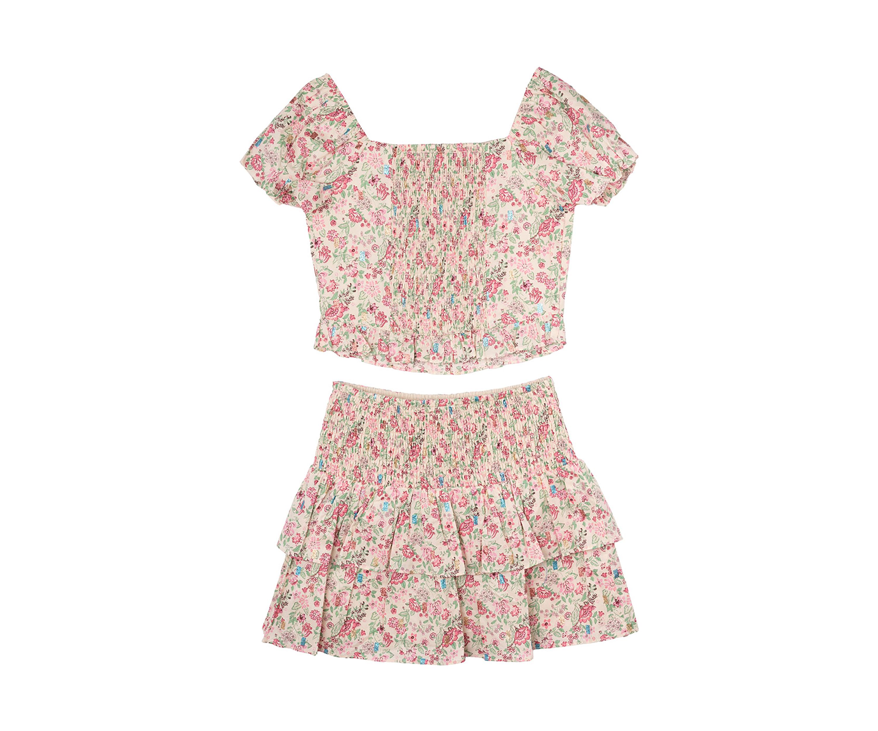Girls 7-16 Floral Smocked Top and Skort Set