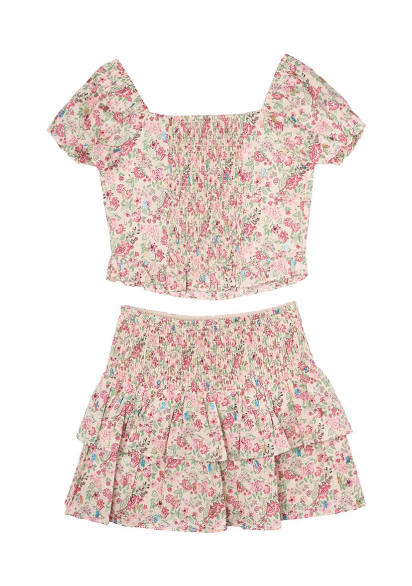 Girls 7-16 Floral Smocked Top and Skort Set