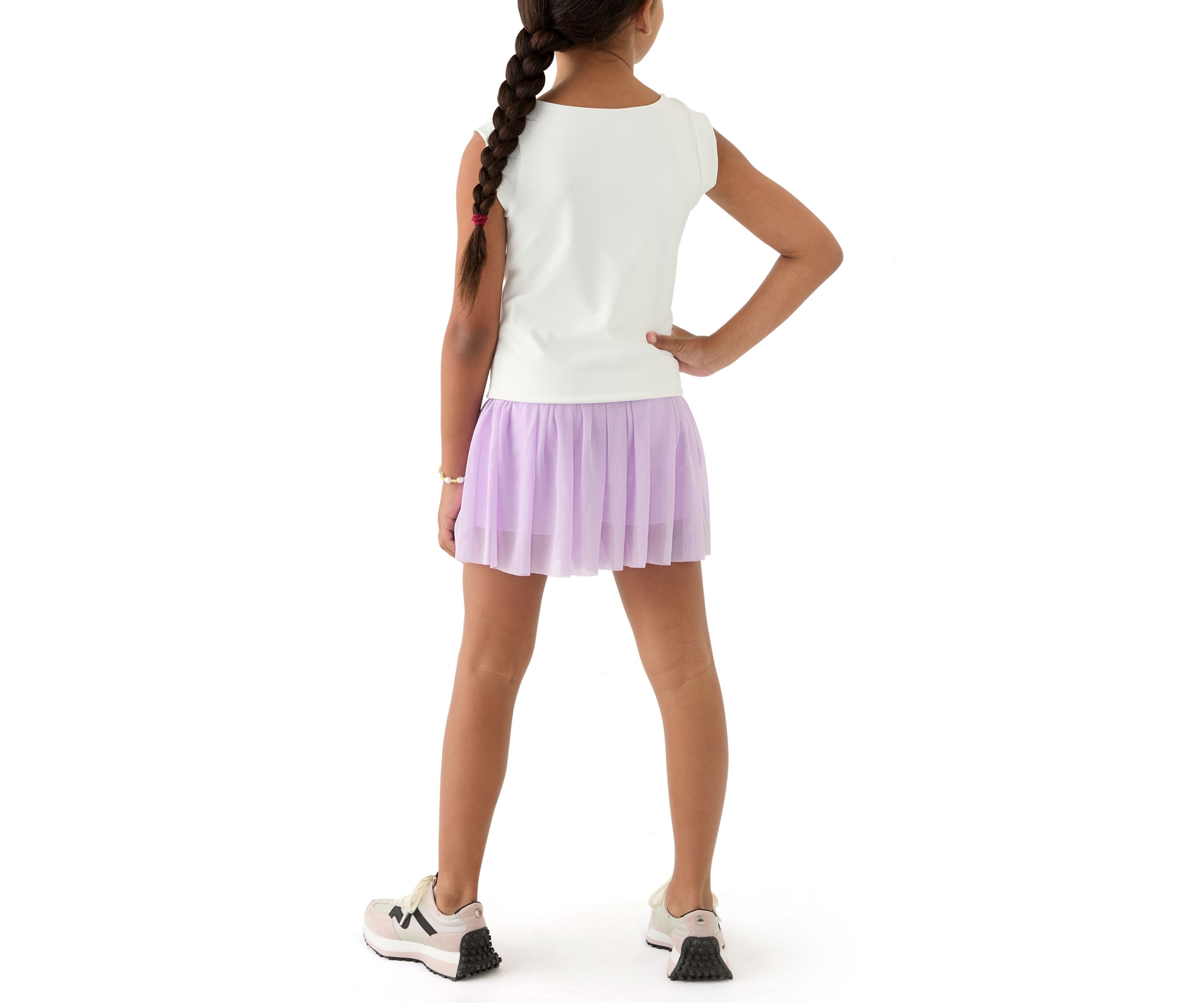 Girls 7-16 V-Neck T-Shirt and Mesh Skort Set