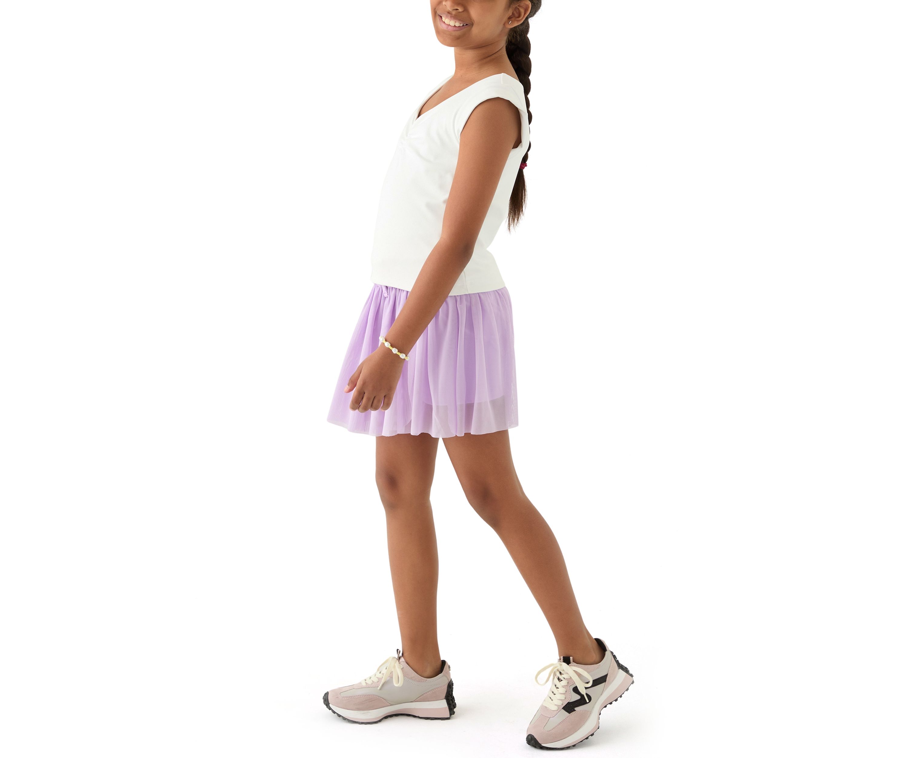 Girls 7-16 V-Neck T-Shirt and Mesh Skort Set