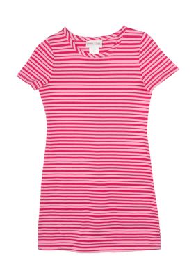 Diva Girl Girls 7-16 Short Sleeve Striped Dress, Pink, 14