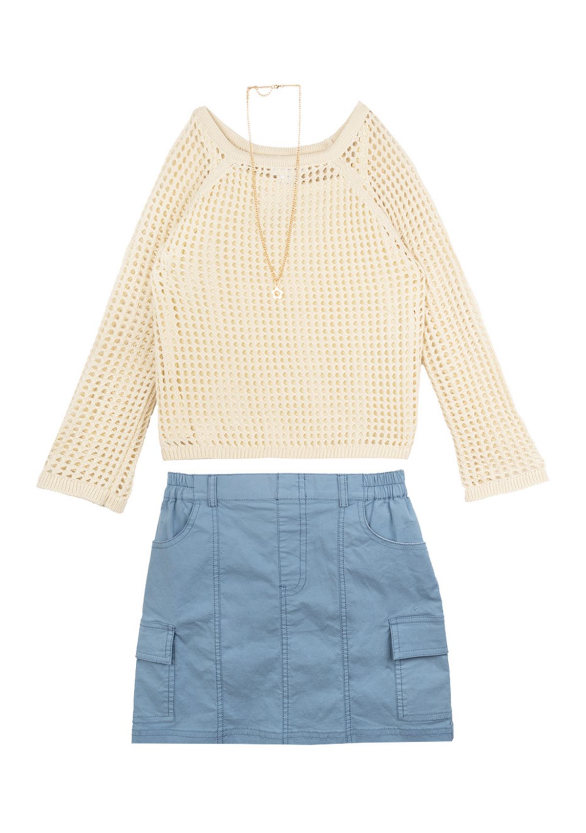 Girls 7-16 Top, Skort and Necklace Set