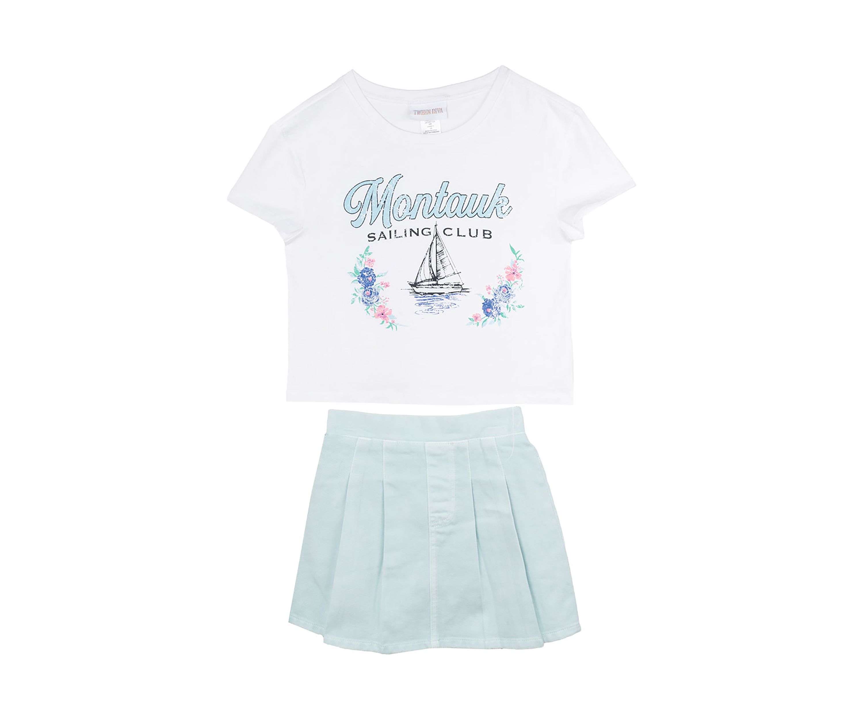 Girls 7-16 Nantucket Graphic Top and Denim Skort Set