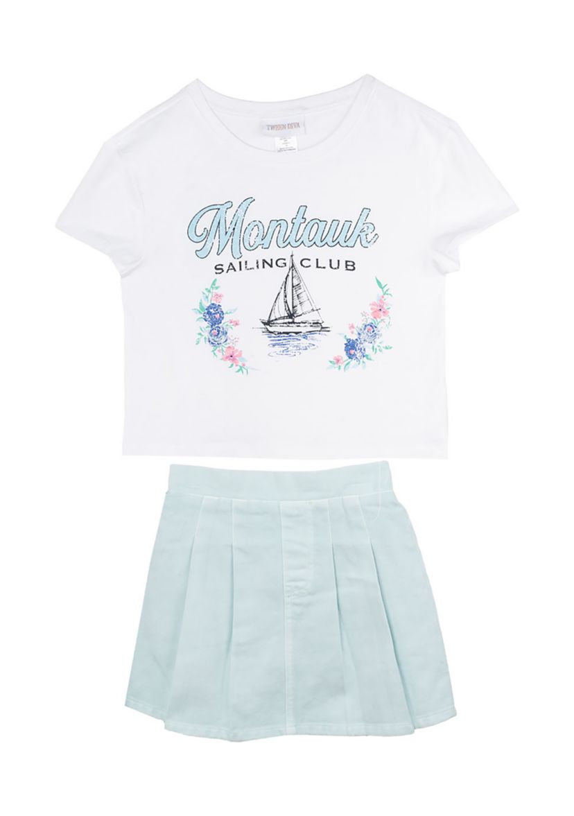 Girls 7-16 Nantucket Graphic Top and Denim Skort Set
