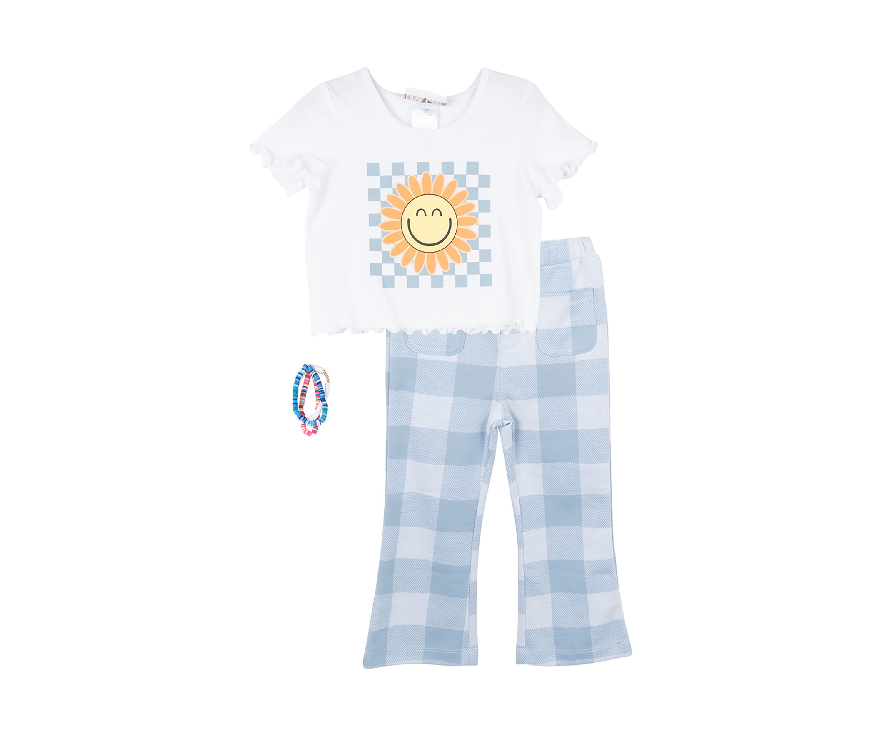 Girls 4-6x Graphic T-Shirt and Printed Pants with Bracelet