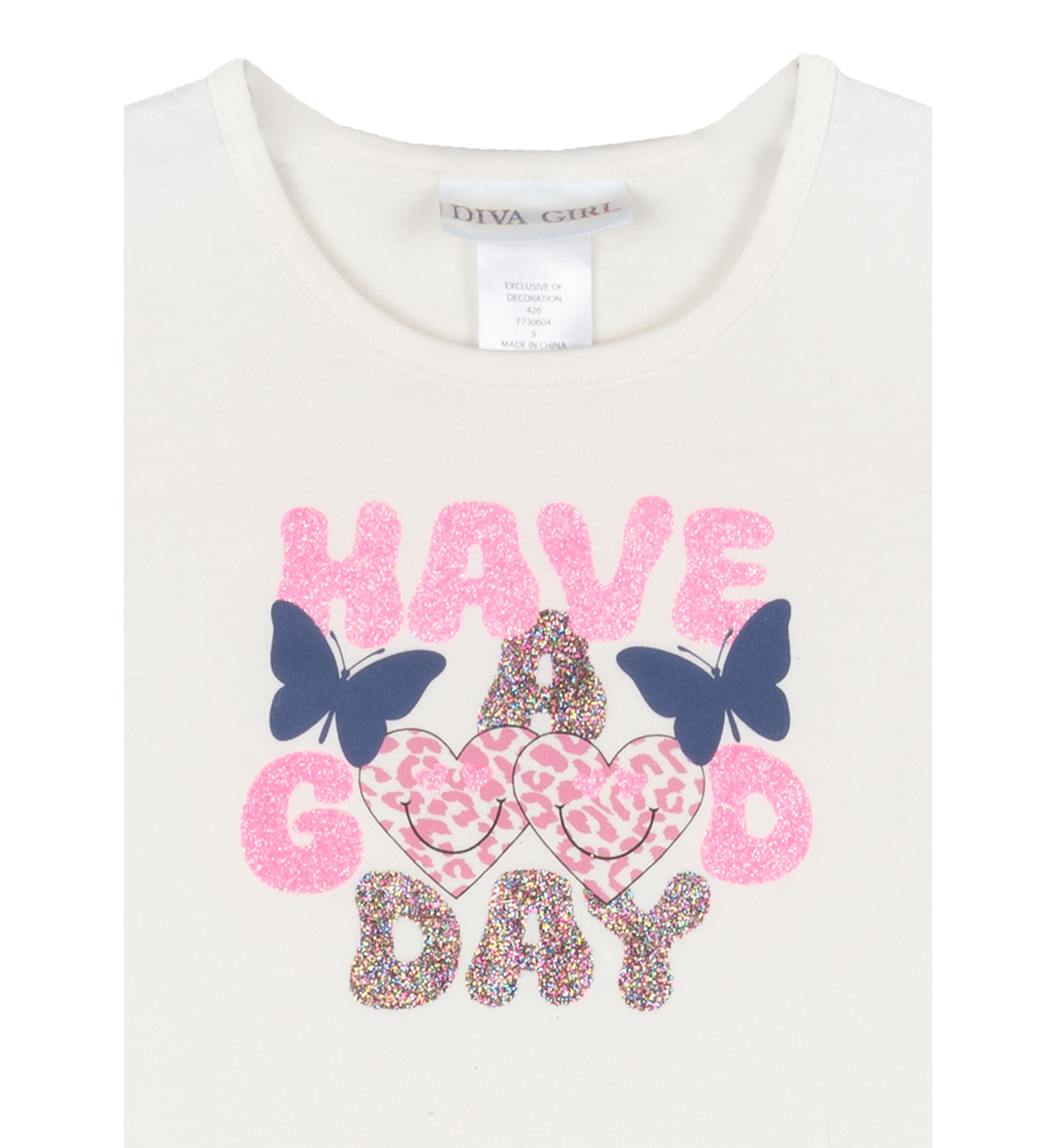 Girls 4-6x Jersey Knit Pants and Graphic T-Shirt Set with Scrunchie