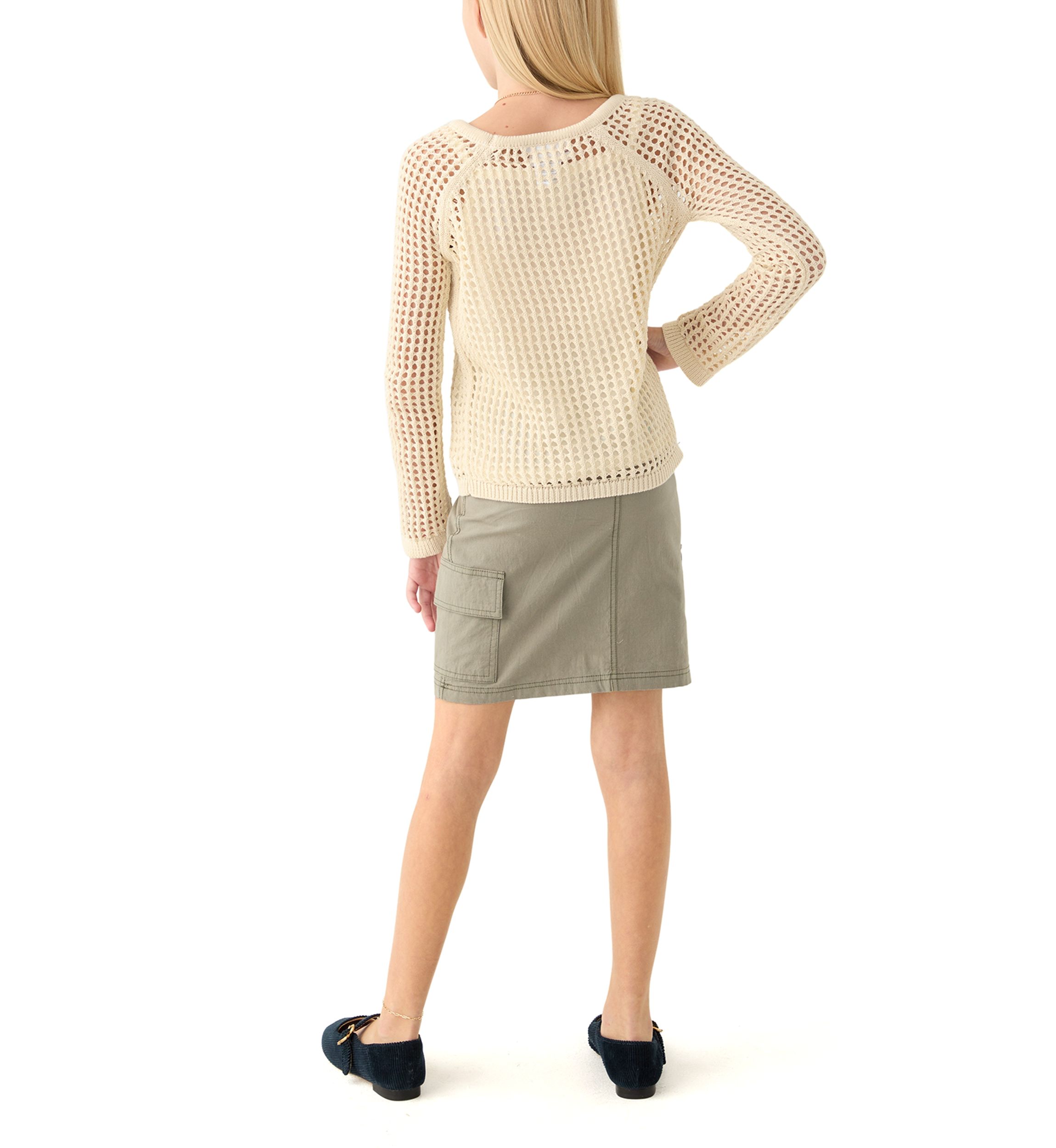 Girls 7-16 Crochet Sweater and Utility Skirt Set