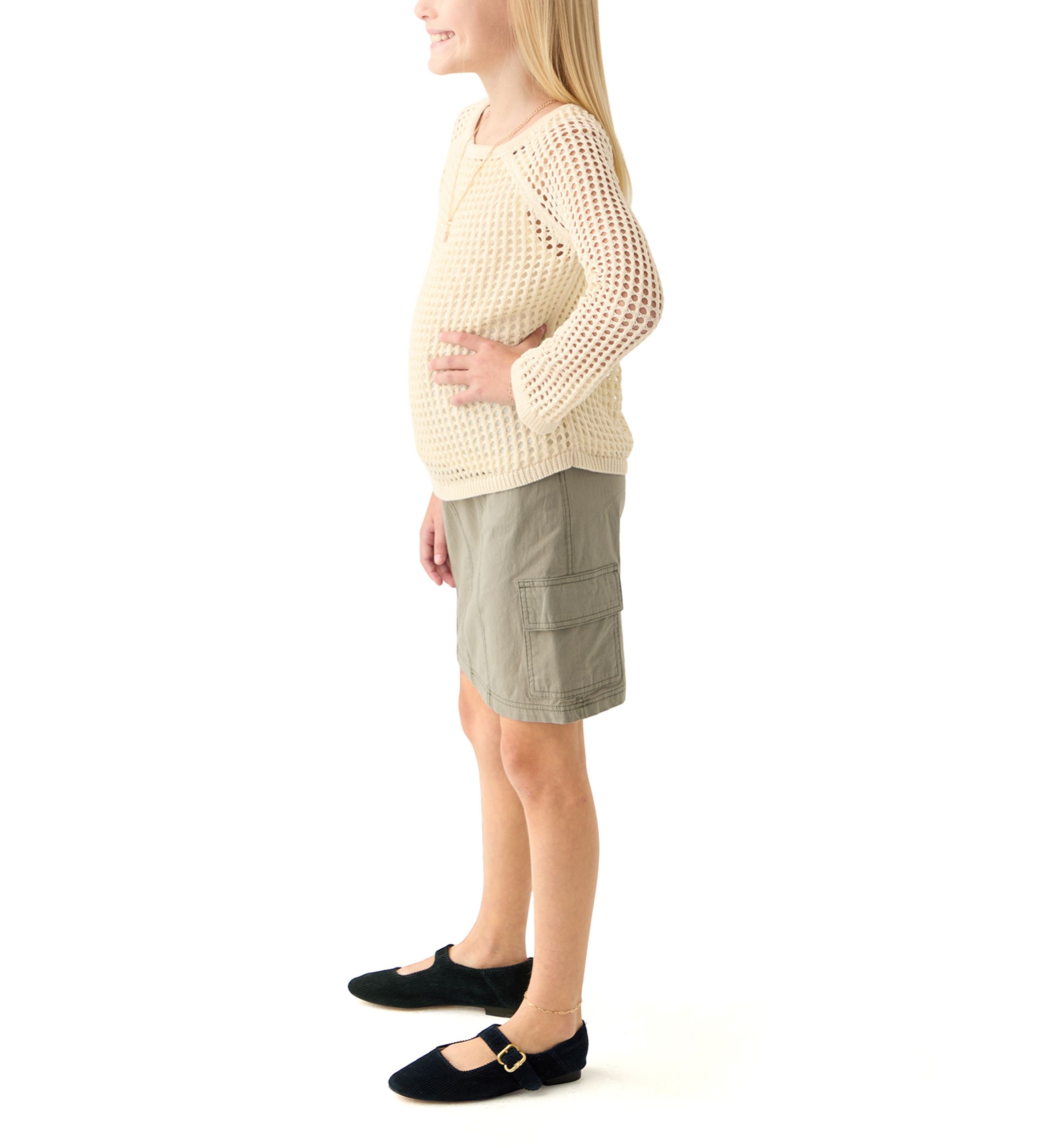 Girls 7-16 Crochet Sweater and Utility Skirt Set