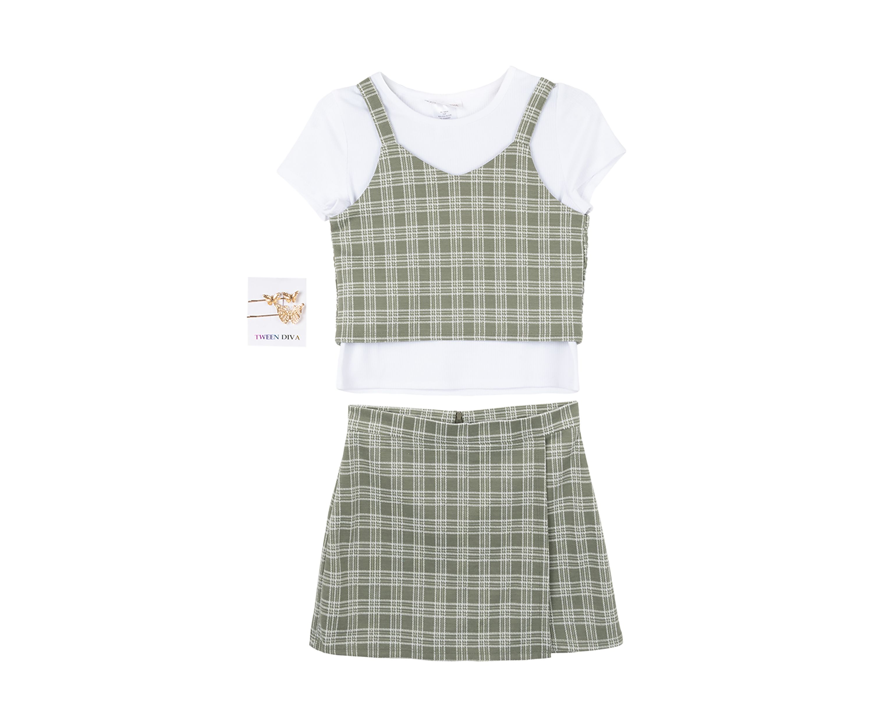 Girls 7-16 Double Knit Plaid Skirt Set 