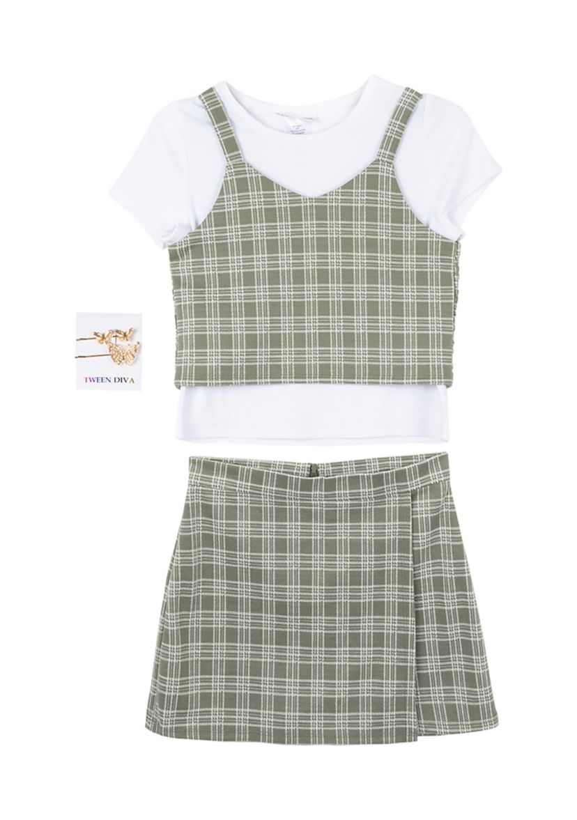Girls 7-16 Double Knit Plaid Skirt Set 