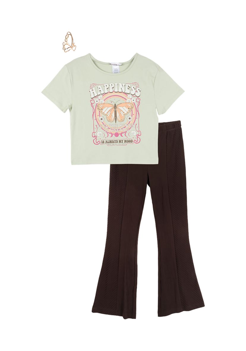 Girls 7-16 Butterfly Graphic T-Shirt and Pants Set with Scrunchie